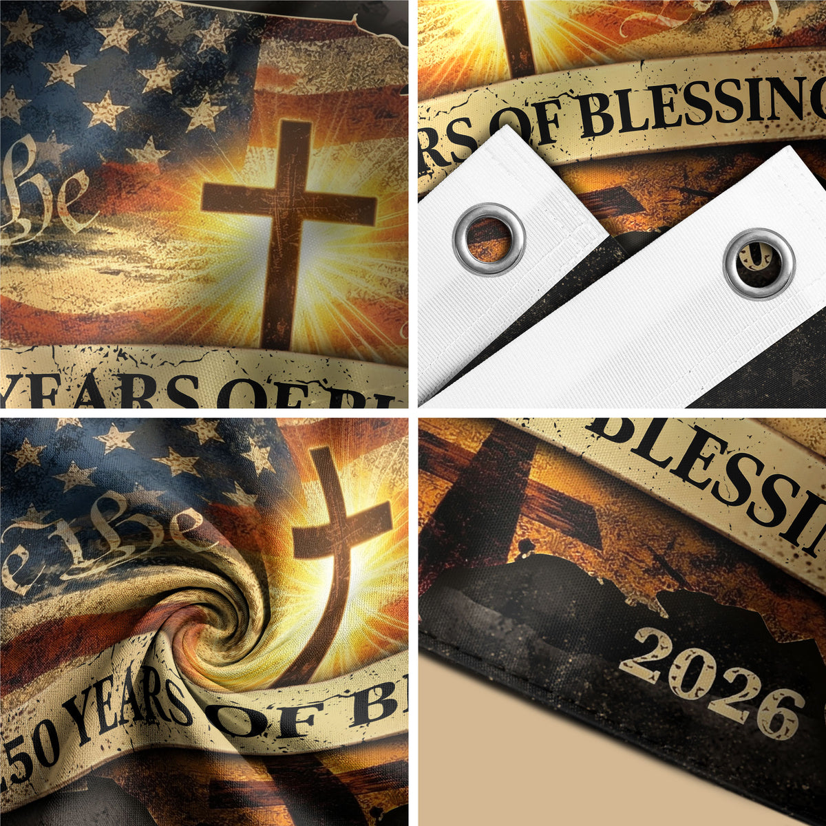 Christian Patriotic One Nation Under God USA 250th Birthday Flag - Rust Field Wear
