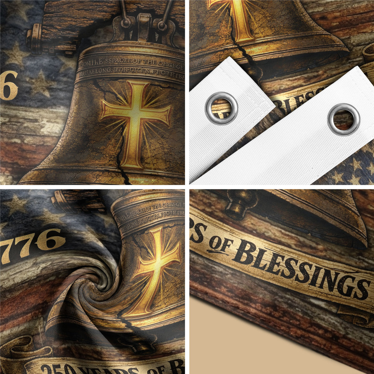 One Nation Under God America 250th Anniversary Flag - 250 Years of Blessings Liberty Bell & Cross Design, 1776-2026 Patriotic Double Sided Flag - Rust Field Wear