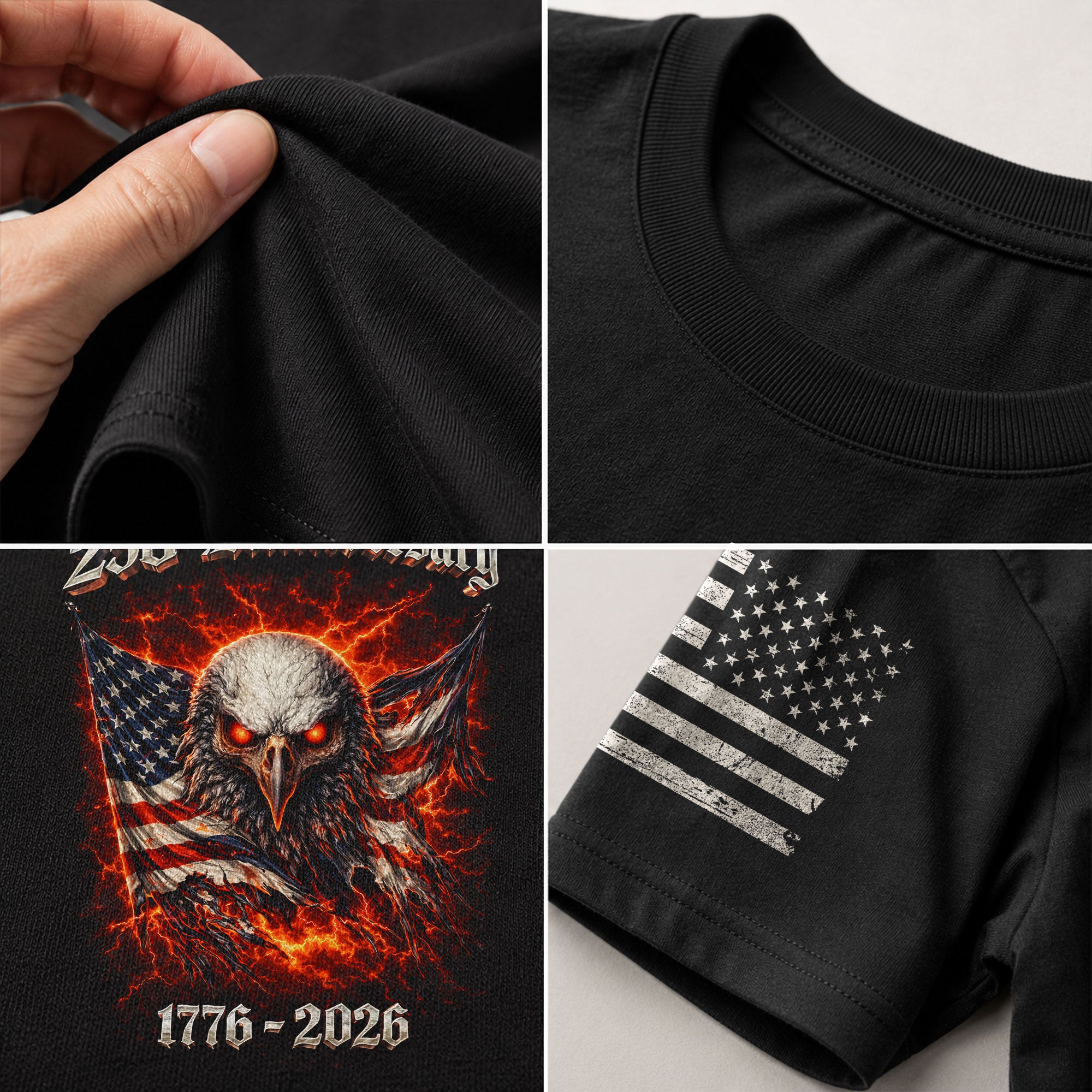 Vintage America 250th Anniversary Bootleg T-Shirt - 1776-2026 Fire Eagle Streetwear Tee, 250 Years Lightning Graphic Shirt - Rust Field Wear