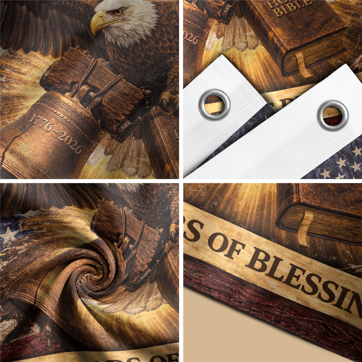 One Nation Under God 250 Years Flag (1776–2026) – Bald Eagle with Holy Bible Patriotic Christian Banner - Rust Field Wear