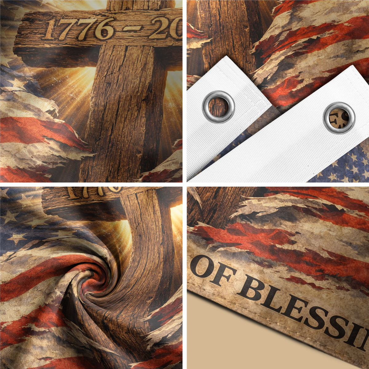 One Nation Under God 250th Anniversary Flag (1776–2026) – Cross and American Flag Christian Patriotic Banner - Rust Field Wear