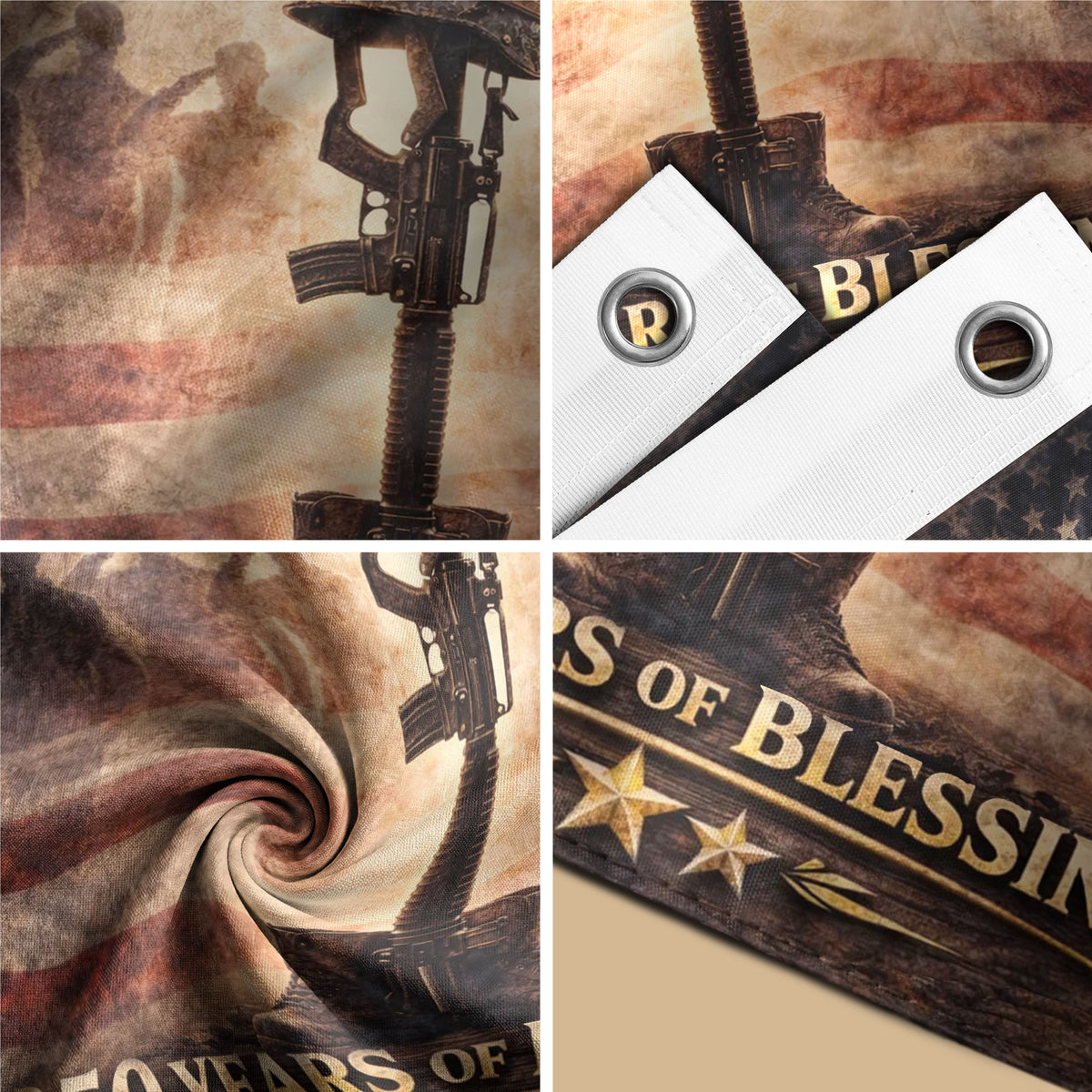 250 Years America Anniversary Military Flag, Double Sided House Banner - Fallen Soldier Battle Cross 1776-2026 - Rust Field Wear