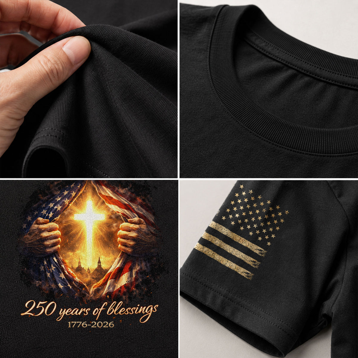 America 250th Anniversary Christian Cross Shirt – 1776-2026 One Nation Under God 250 Years of Blessings Tee - Rust Field Wear
