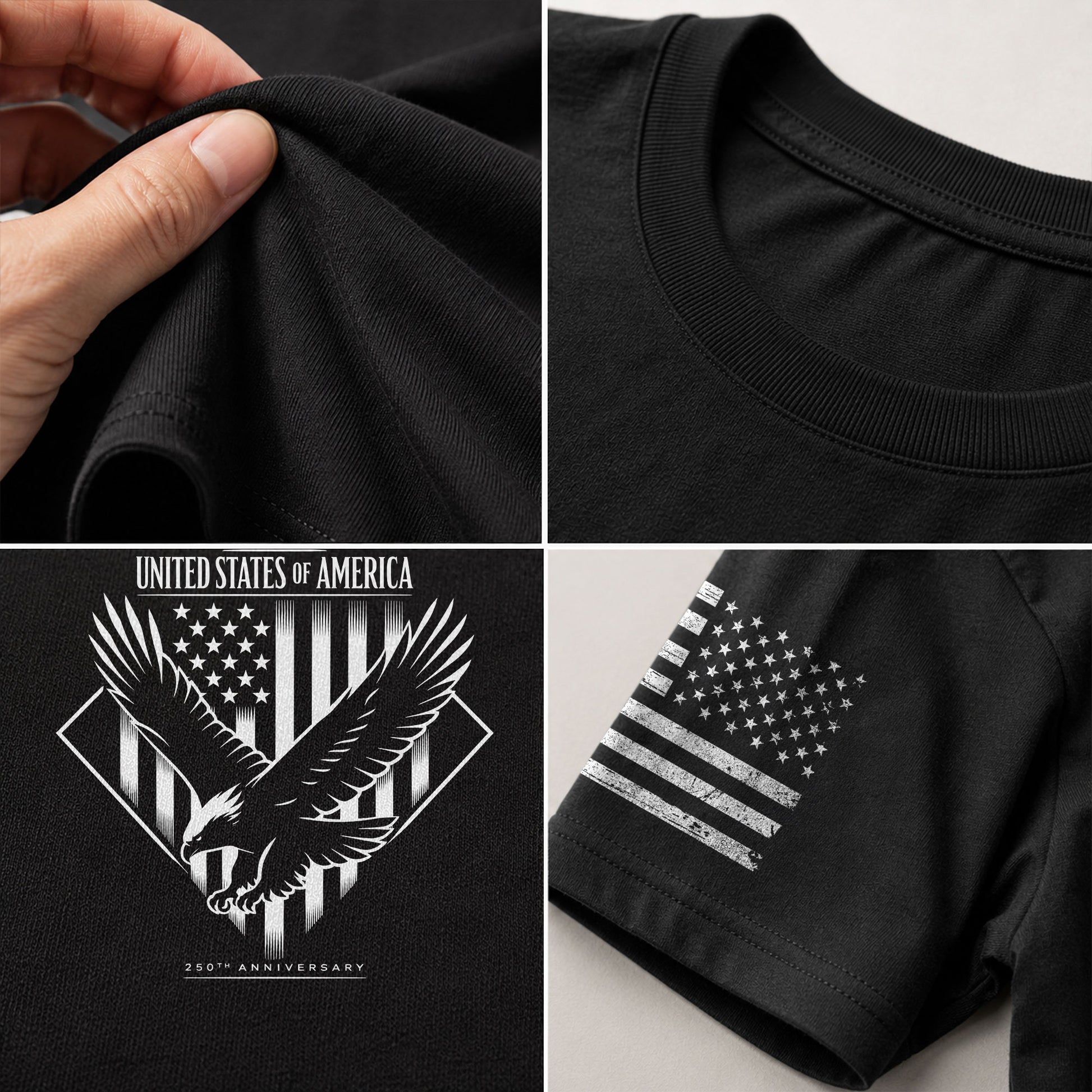 America 250th Anniversary T-Shirt - White Eagle & Flag 1776-2026 250 Years Minimalist Men's Tee - Rust Field Wear