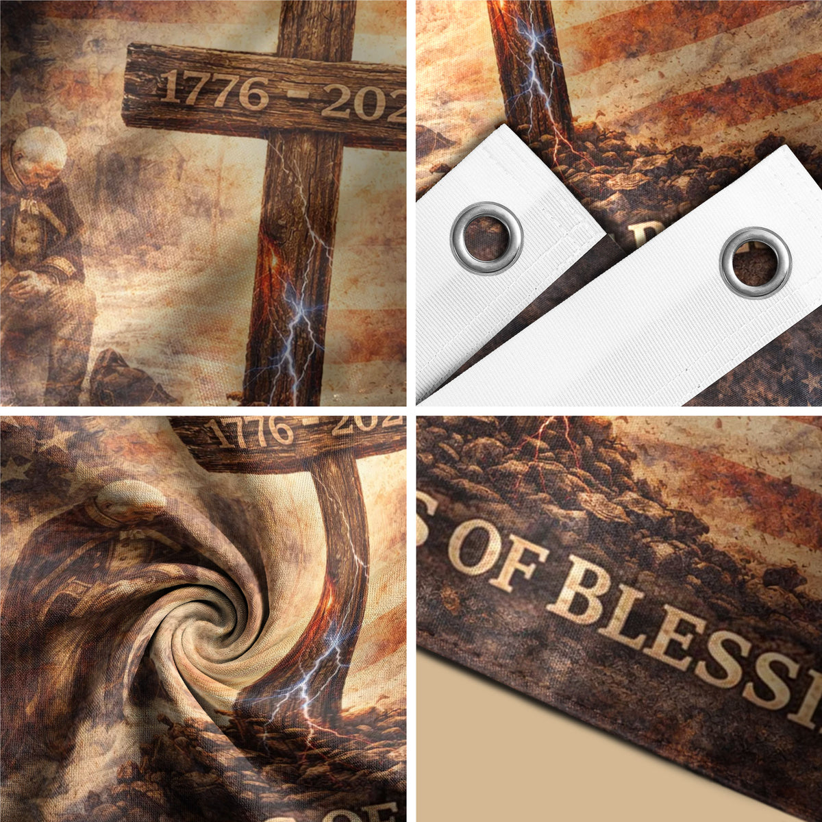 250 Years America Anniversary Flag, One Nation Under God 250 Years of Blessings Decor - Double Sided Faith & Patriotic House Banner - Rust Field Wear