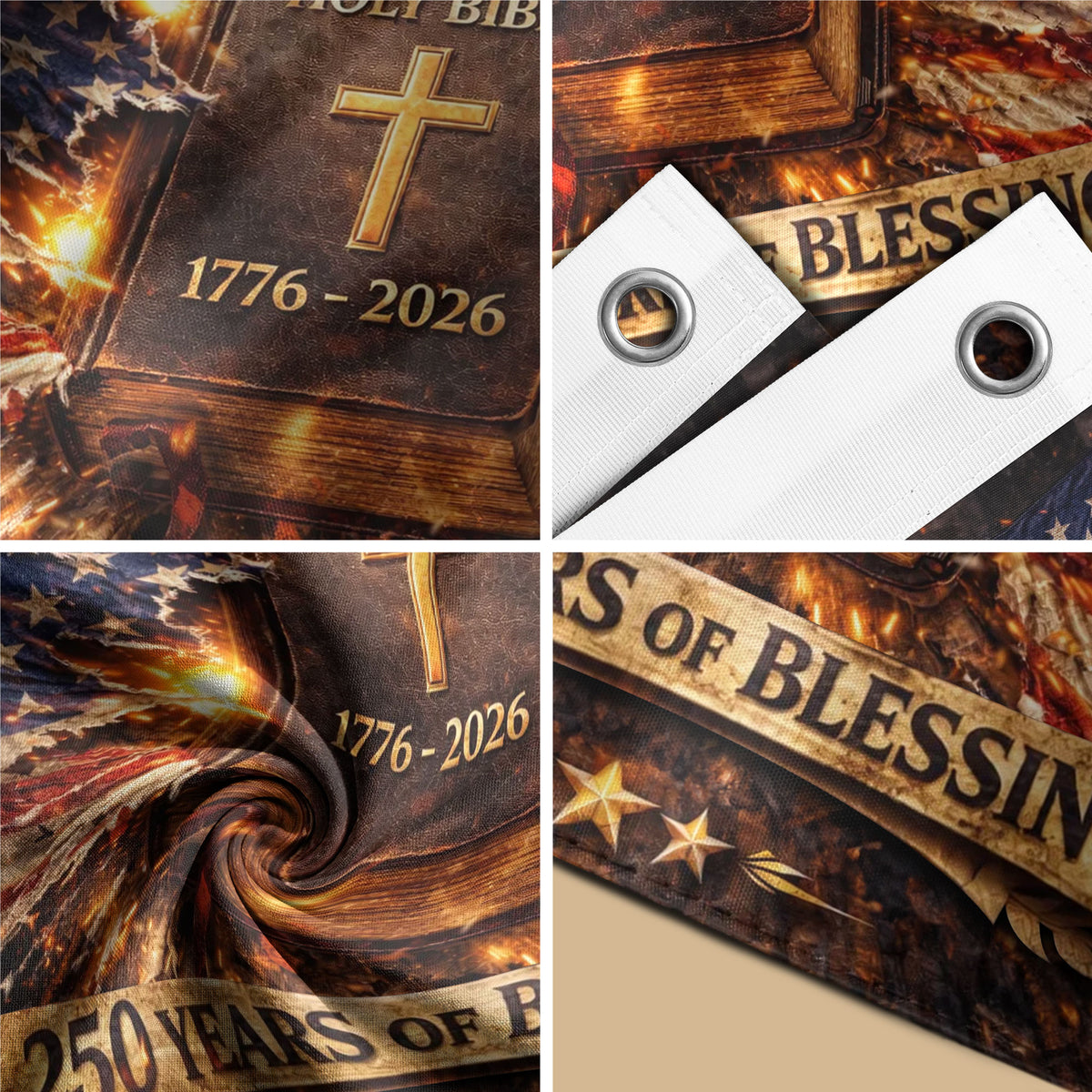 1776-2026 One Nation Under God 250th Anniversary Flag, 250 Years of Blessings & Holy Bible America - Double Sided Christian USA House Flag - Rust Field Wear