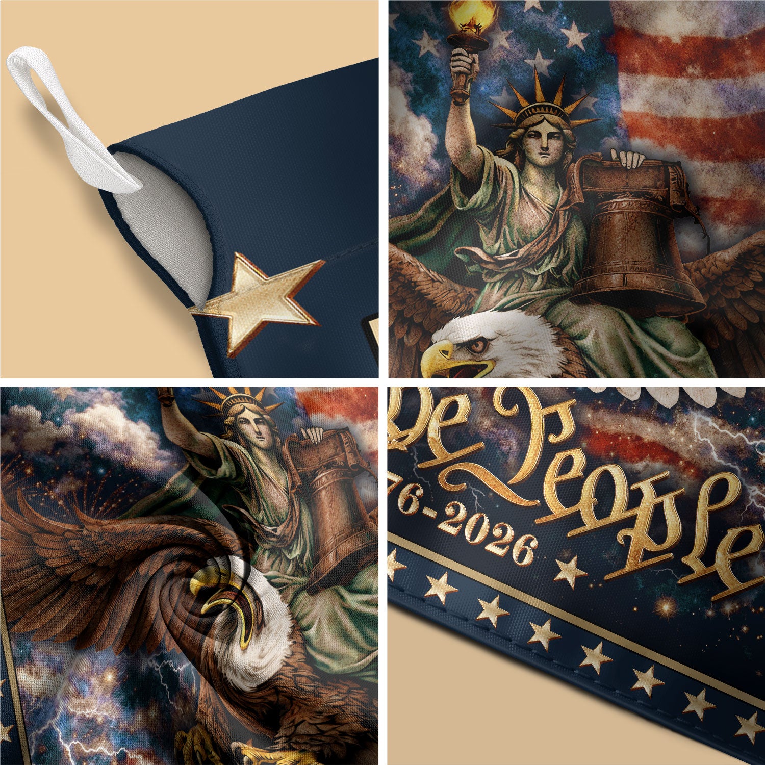 USA 250th Anniversary 1776–2026 House Flag – We The People Statue of Liberty Riding Eagle Double Sided Patriotic Decor