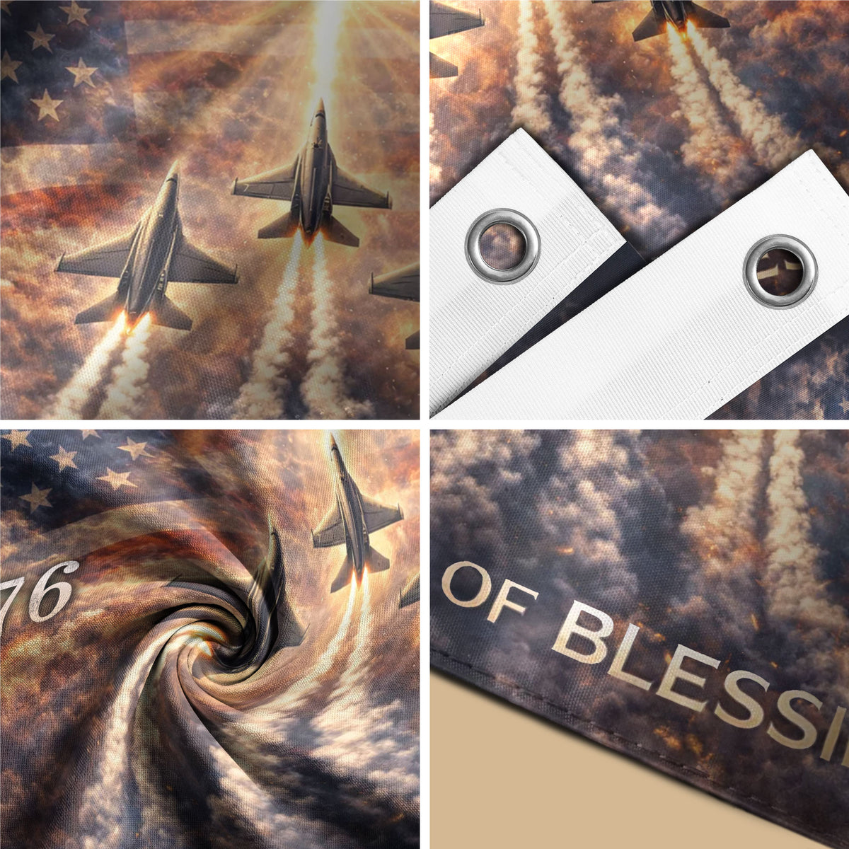 America 250th Anniversary Flag 1776-2026 – One Nation Under God Fighter Jets Cross Double Sided Heavy Banner - Rust Field Wear