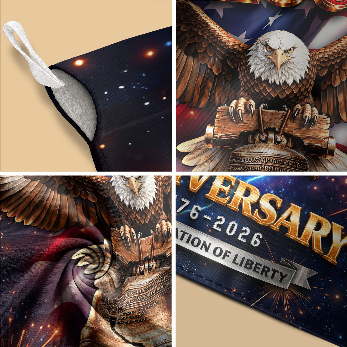 America 250th Anniversary 1776–2026 House Flag – Liberty Bell & Bald Eagle Lightning Fireworks Double Sided Outdoor Banner - Rust Field Wear