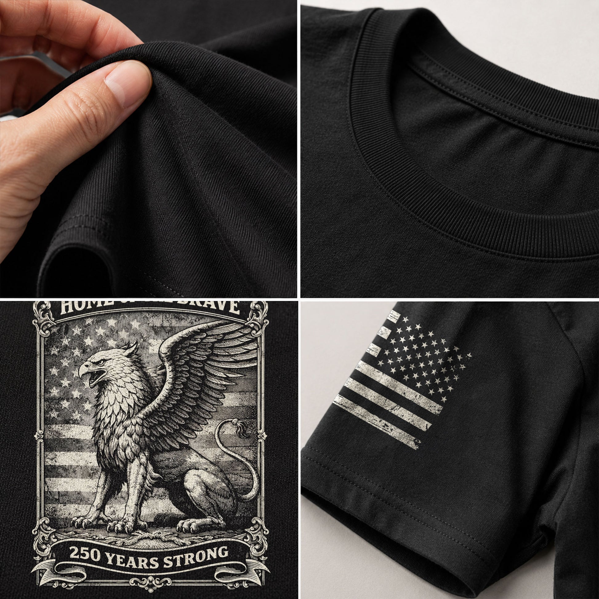 America 250th Anniversary T-Shirt 1776-2026 – Home of the Brave Griffin & Flag Tee - Rust Field Wear
