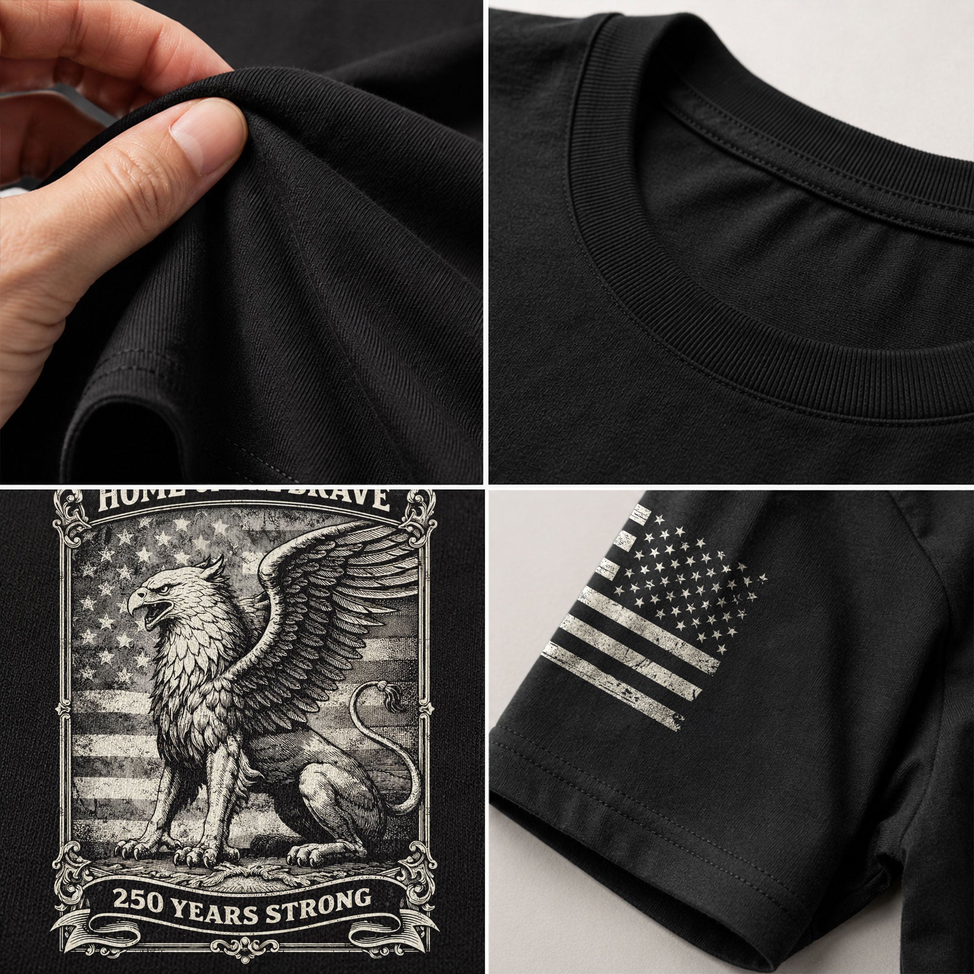 America 250th Anniversary T-Shirt 1776-2026 – Home of the Brave Griffin & Flag Tee - Rust Field Wear