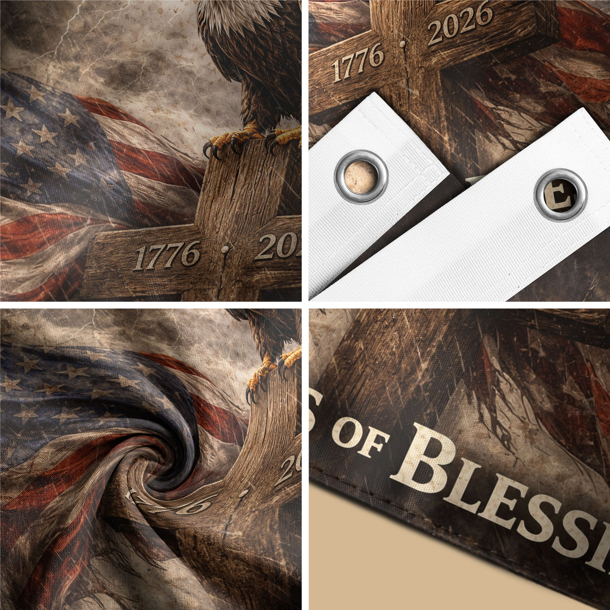 USA 250th Anniversary Flag 1776-2026 – One Nation Under God 250 Years of Blessings Eagle Cross Double-Sided House Flag - Rust Field Wear
