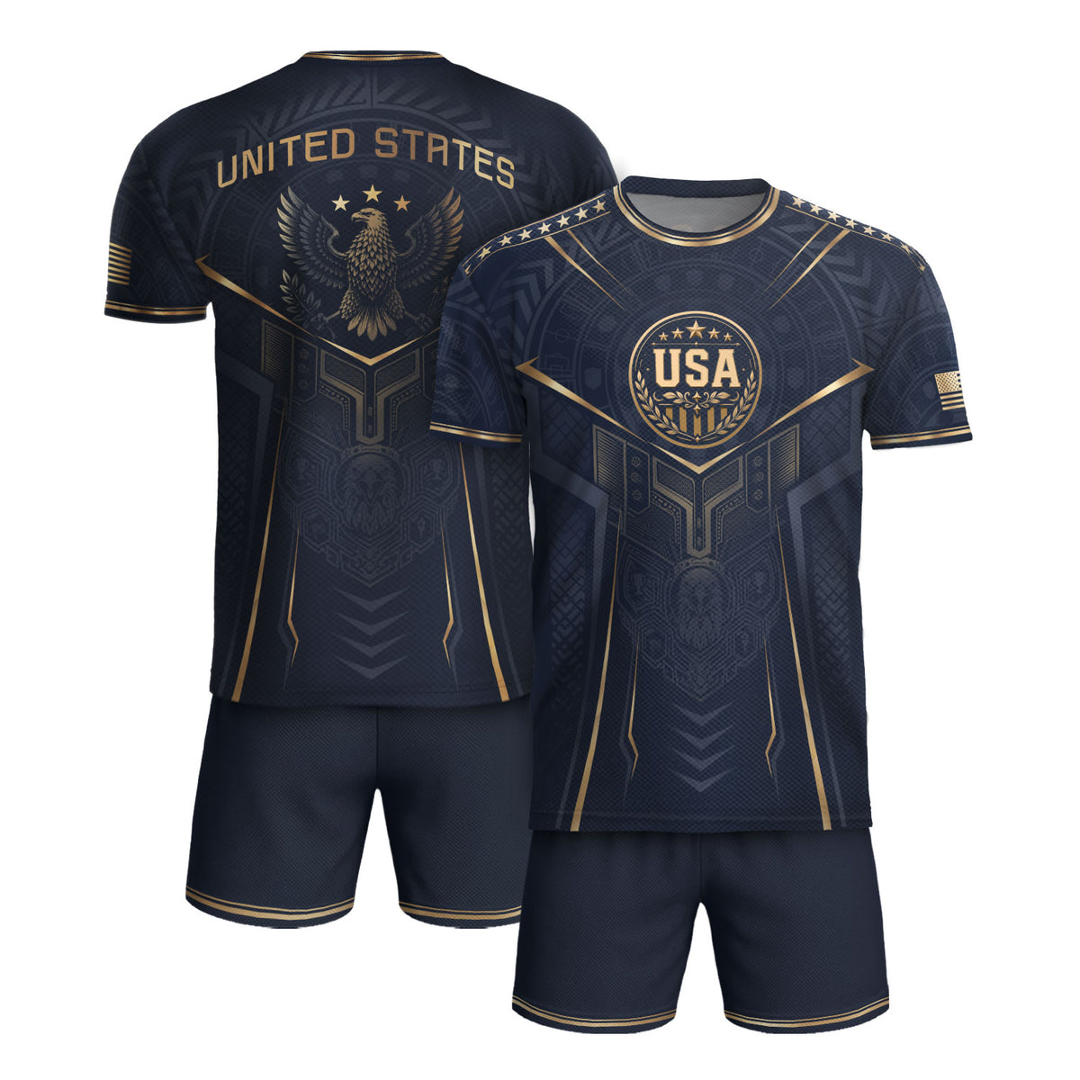 USA Soccer Jersey Navy Gold Eagle Shield Graphic Sports Tee for Soccer Fans - Rust Field Wear