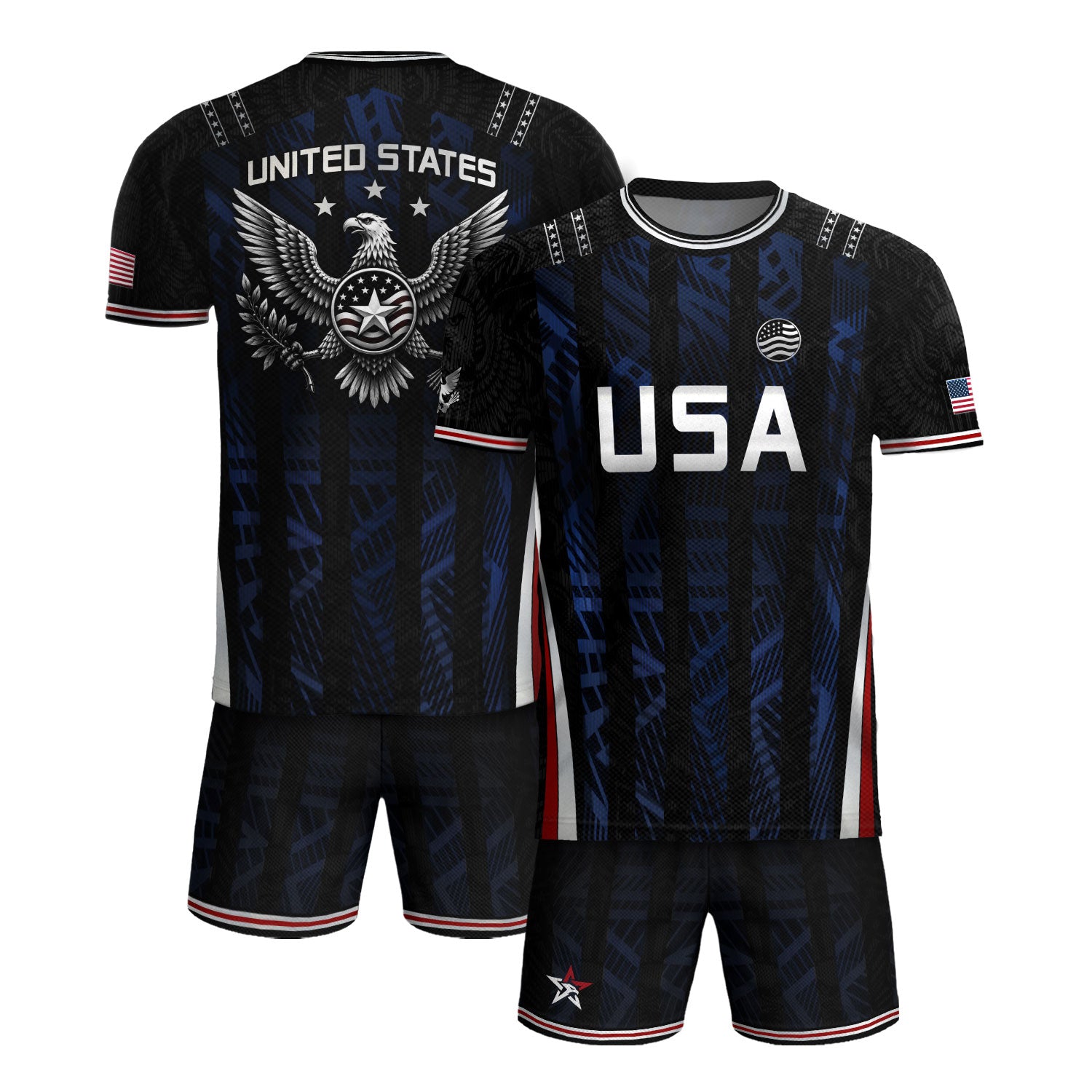 USA Soccer Jersey Black Blue Eagle Crest Athletic Shirt for Men Women Fans
