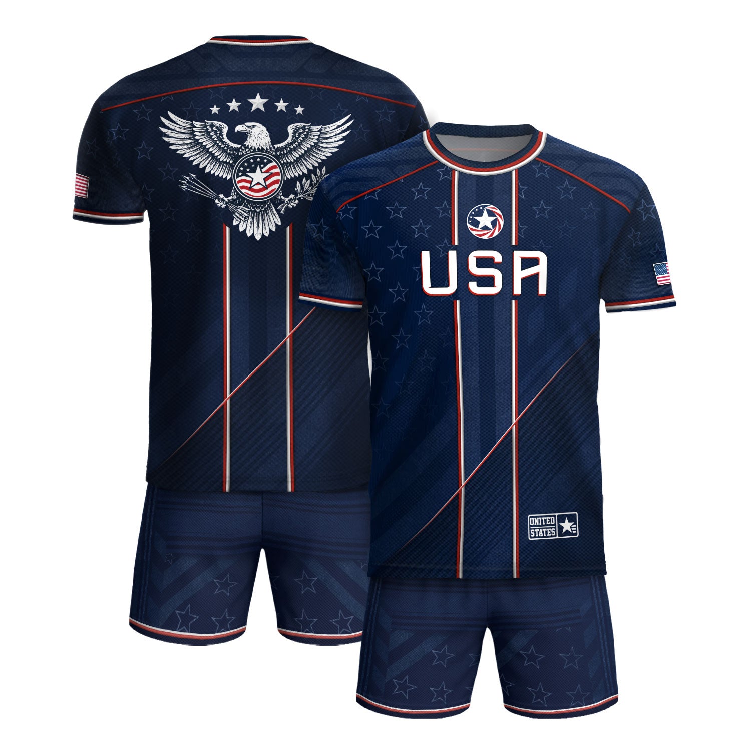 Navy USA Soccer Jersey American Flag Eagle Design Patriot Soccer Shirt for Men Women