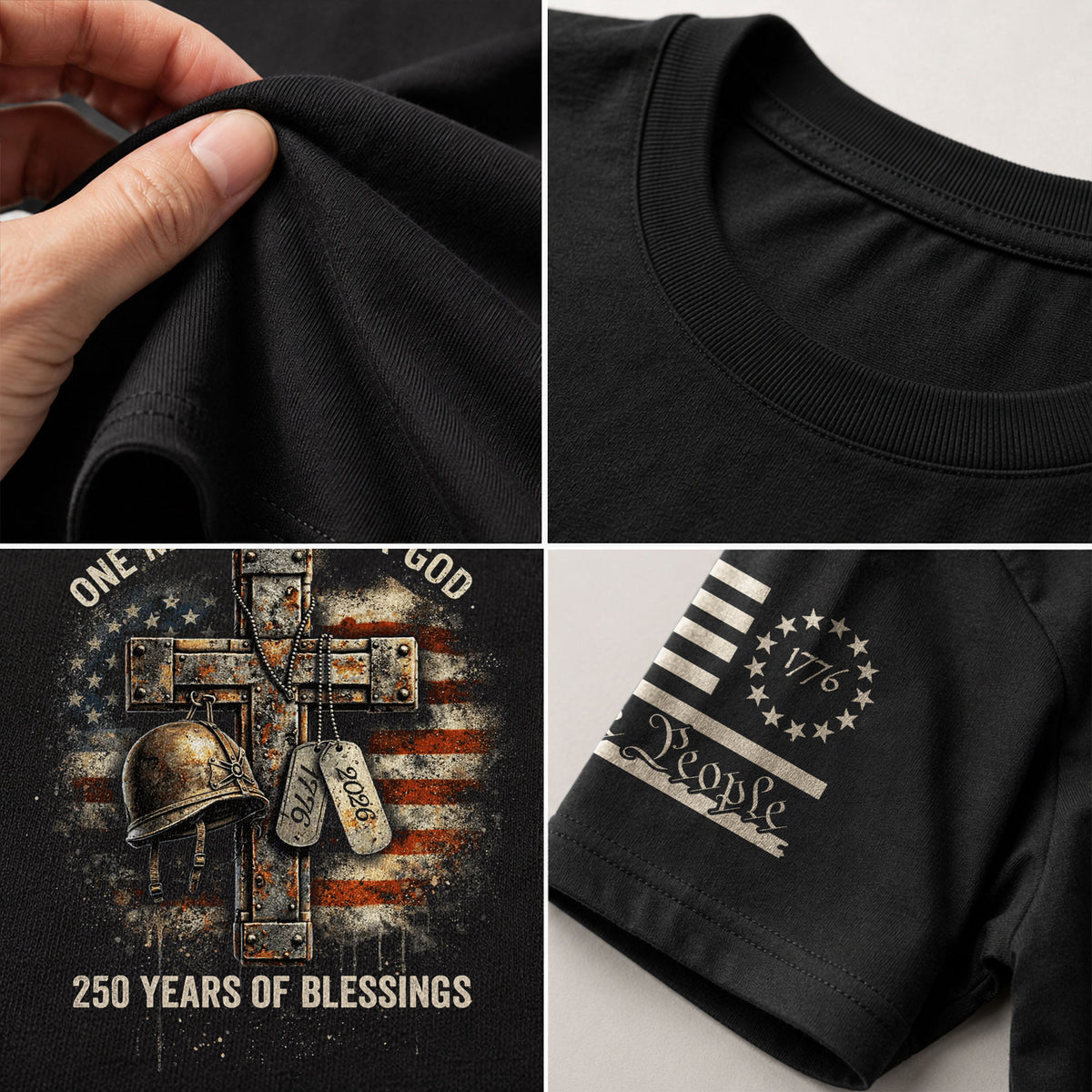 America 250th Anniversary T-Shirt 1776-2026 – Veteran Christian Cross & Dog Tags Tee - Rust Field Wear