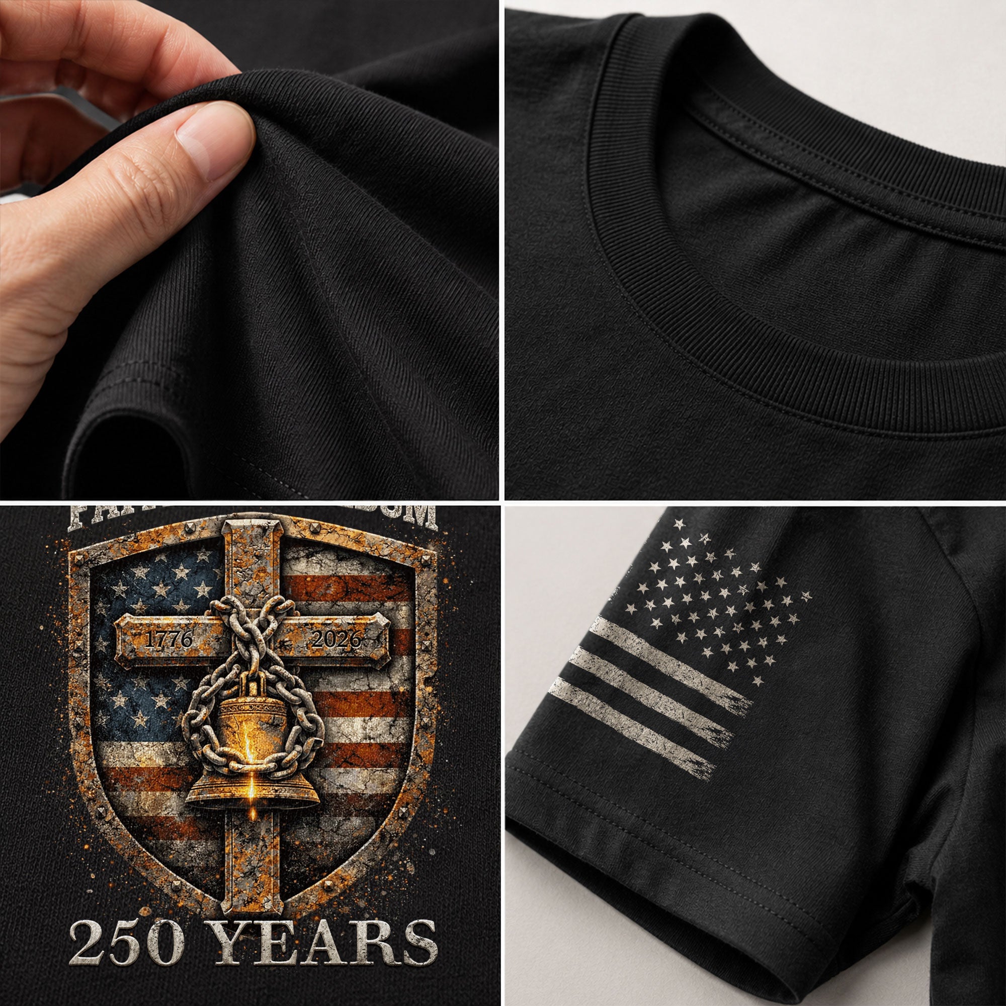 America 250th Anniversary T-Shirt 1776-2026 – Shield of Faith & Liberty Bell Christian Shirt - Rust Field Wear