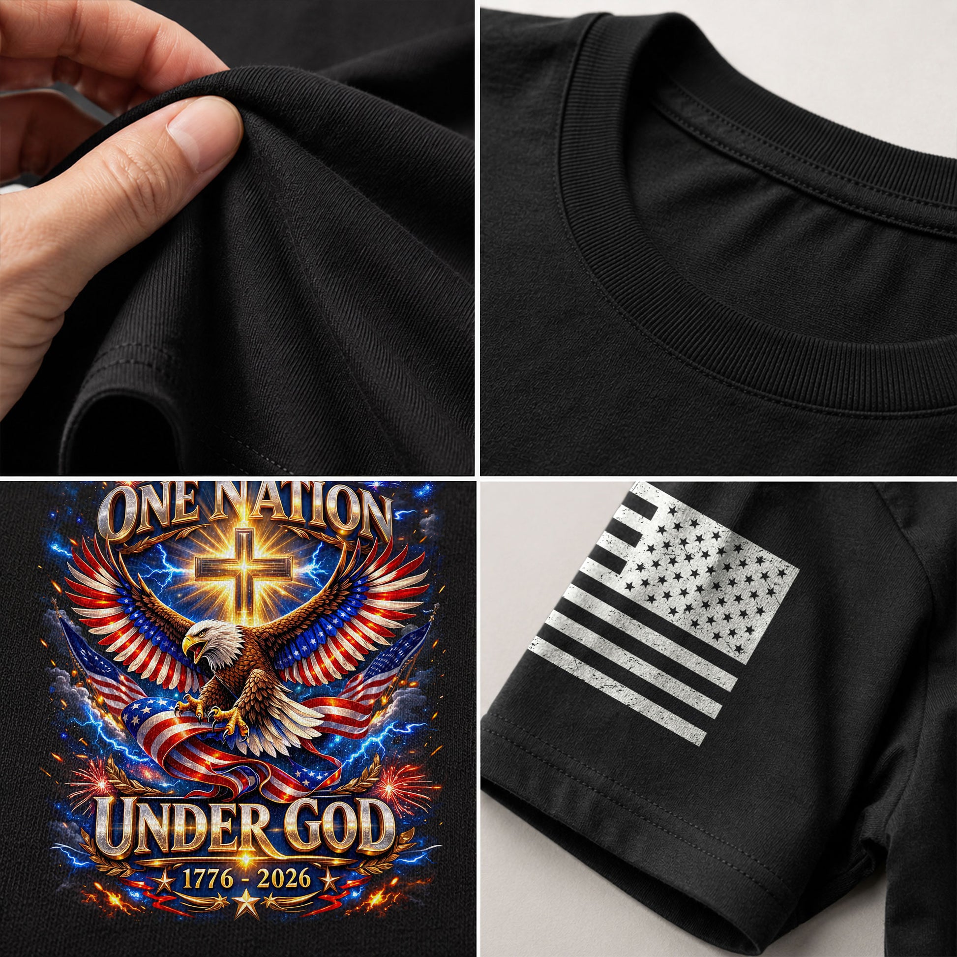 America 250th Anniversary 1776-2026 T-Shirt – USA Eagle & Cross Flag One Nation Under God 250 Years of Faith Patriotic Bootleg Shirt - Rust Field Wear