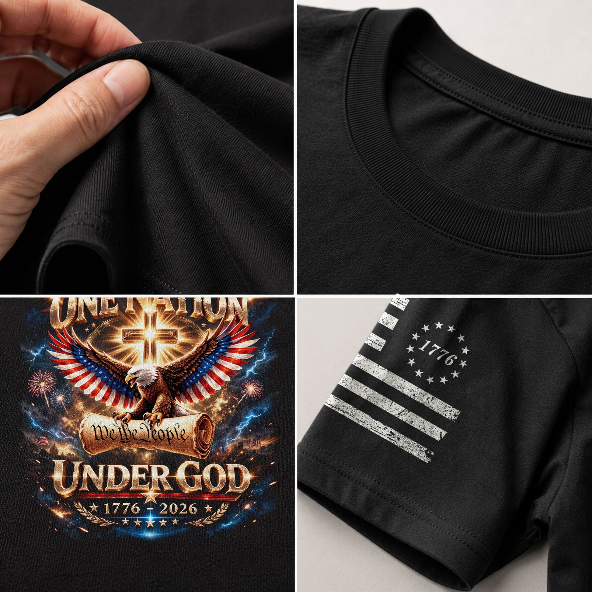 America 250th Anniversary 1776-2026 T-Shirt – We The People Eagle Cross & Constitution One Nation Under God Bootleg Shirt - Rust Field Wear
