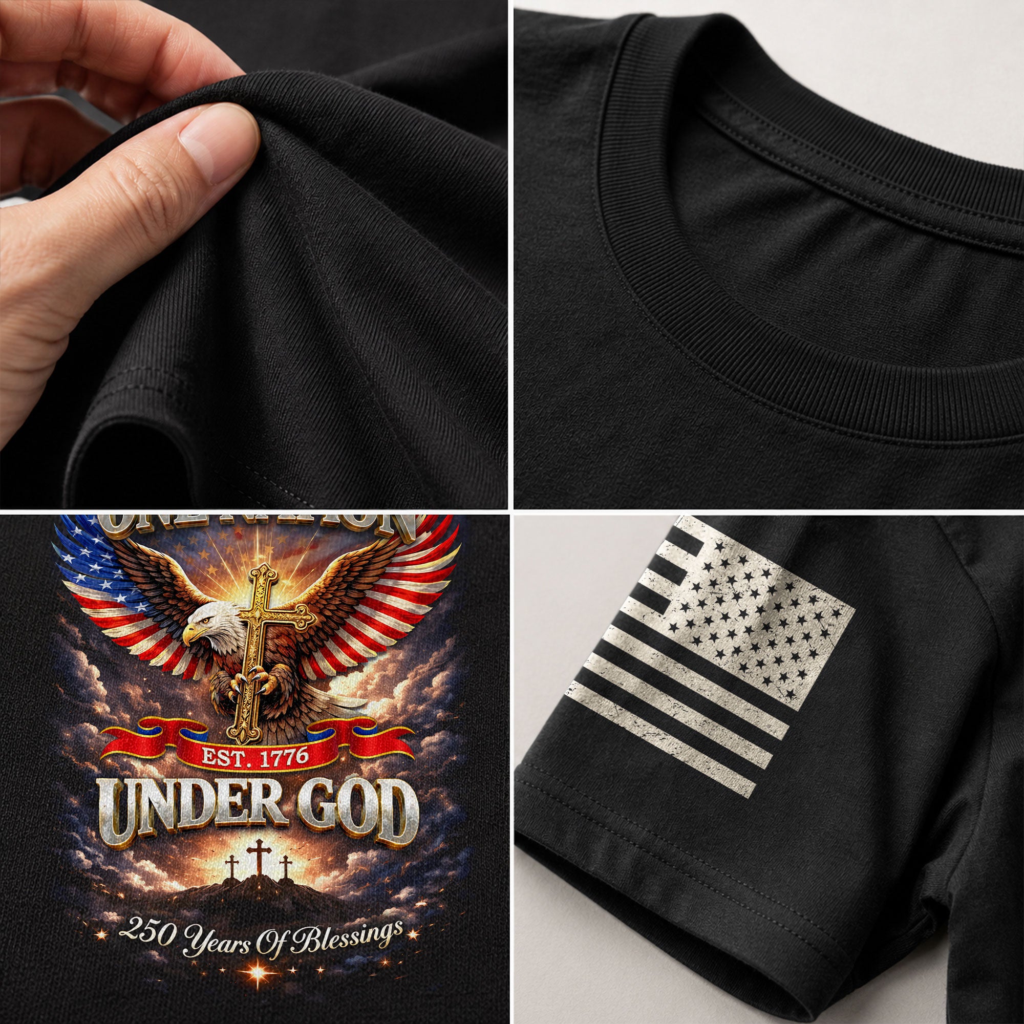 America 250th Anniversary 1776-2026 T-Shirt – 250 Years of Blessings Eagle Cross Patriotic Birthday Graphic Tee - Rust Field Wear