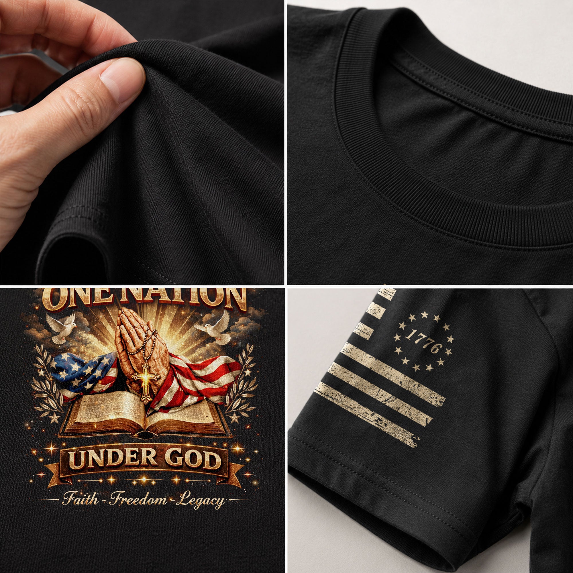 One Nation Under God 250th Birthday of America 1776-2026 T-Shirt – Faith Freedom Legacy Praying Hands Patriotic Merchandise - Rust Field Wear