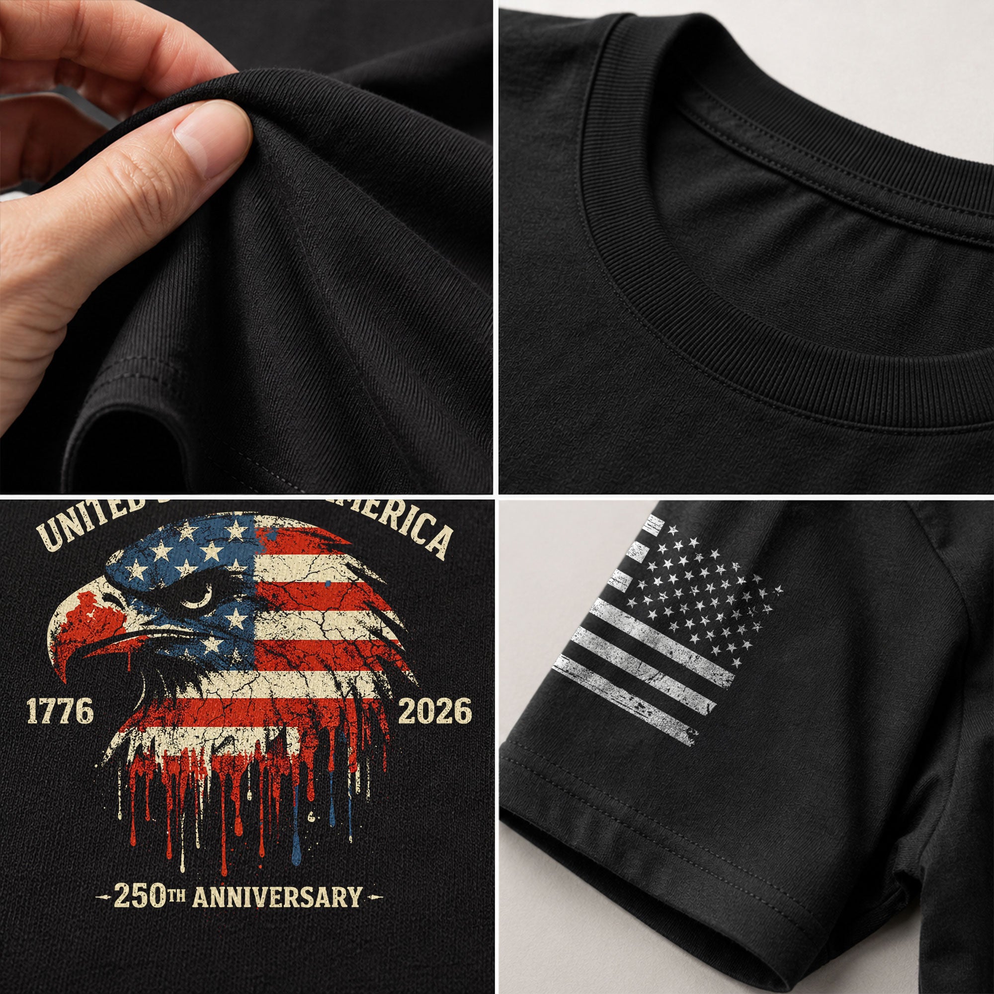 United States 250th Birthday 1776-2026 T-Shirt – USA Flag & Eagle Patriotic 250th Anniversary Graphic Tee - Rust Field Wear
