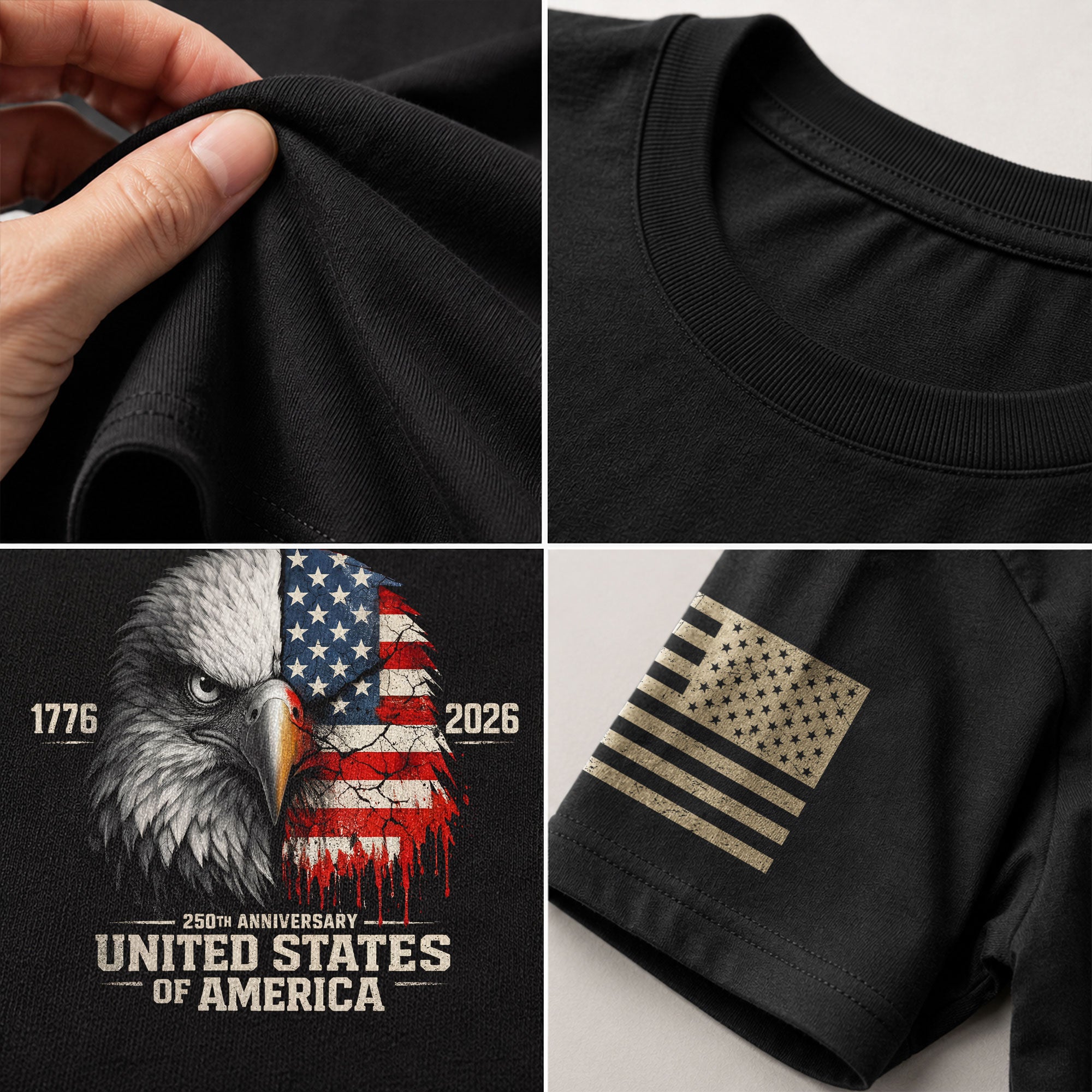 United States 250th Anniversary 1776-2026 T-Shirt – USA Flag & Eagle Distressed 250 Years Patriotic Tee - Rust Field Wear