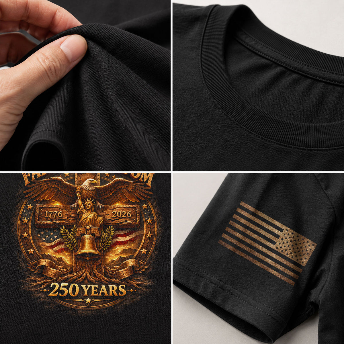 America 250th Anniversary T-Shirt 1776-2026 – Eagle, Cross & Liberty Bell Christian Tee - Rust Field Wear