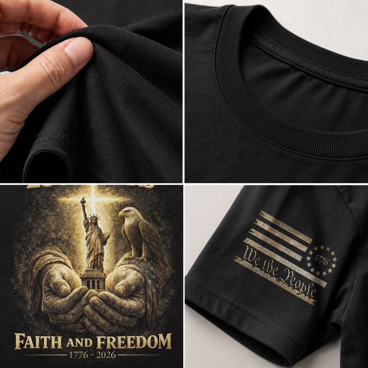 America 250th Anniversary T-Shirt 1776-2026 – God’s Hands, Liberty & Eagle Christian Tee - Rust Field Wear