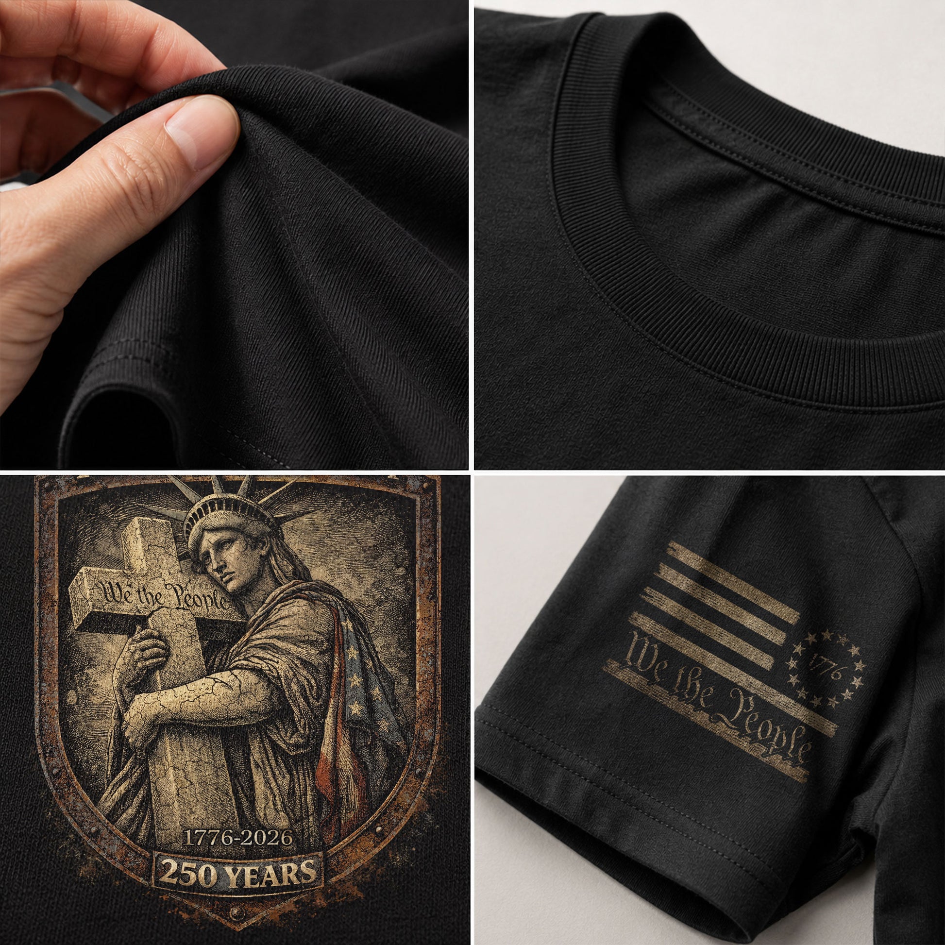 America 250th Anniversary T-Shirt 1776-2026 – Statue of Liberty, Cross & We The People Tee - Rust Field Wear