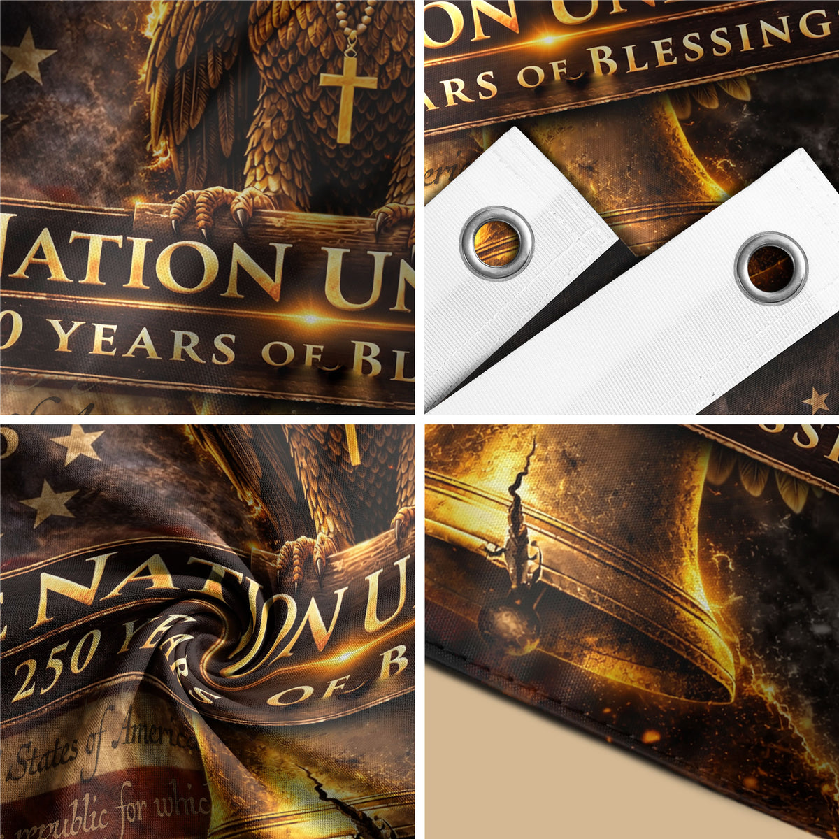 250 Years of Blessings Christian Flag 1776–2026 – Eagle & Liberty Bell Double Sided Patriotic House Flag - Rust Field Wear