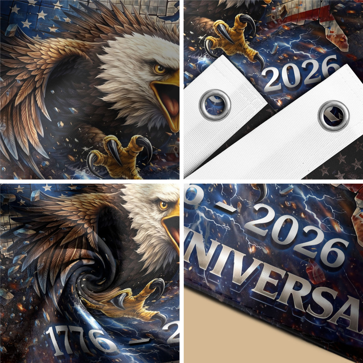 1776–2026 USA 250th Anniversary House Flag – Vintage Bootleg Eagle Lightning Patriotic Double Sided Flag - Rust Field Wear