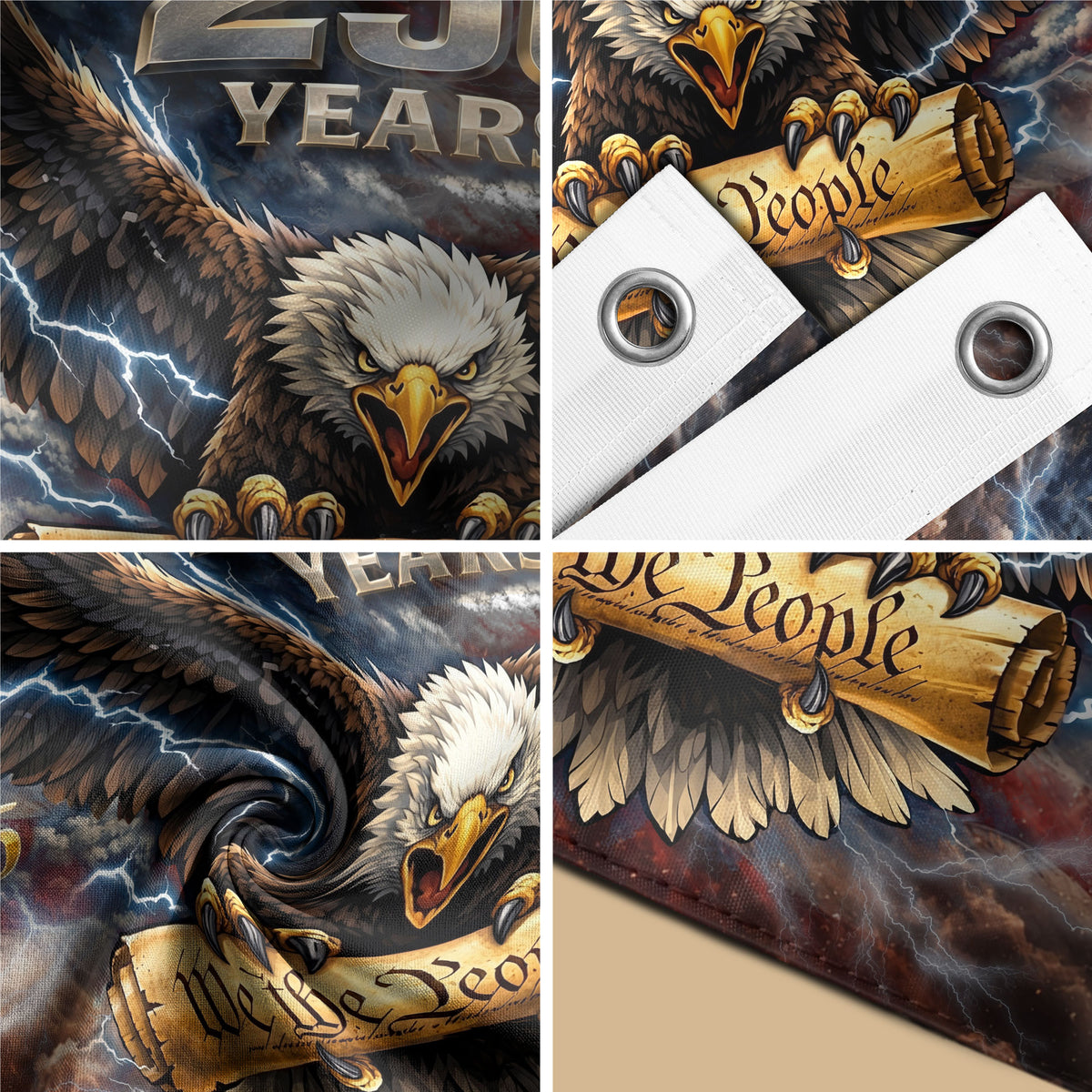 USA 250th Anniversary 1776–2026 House Flag – Vintage Bootleg Eagle We The People Lightning Double Sided Printing - Rust Field Wear