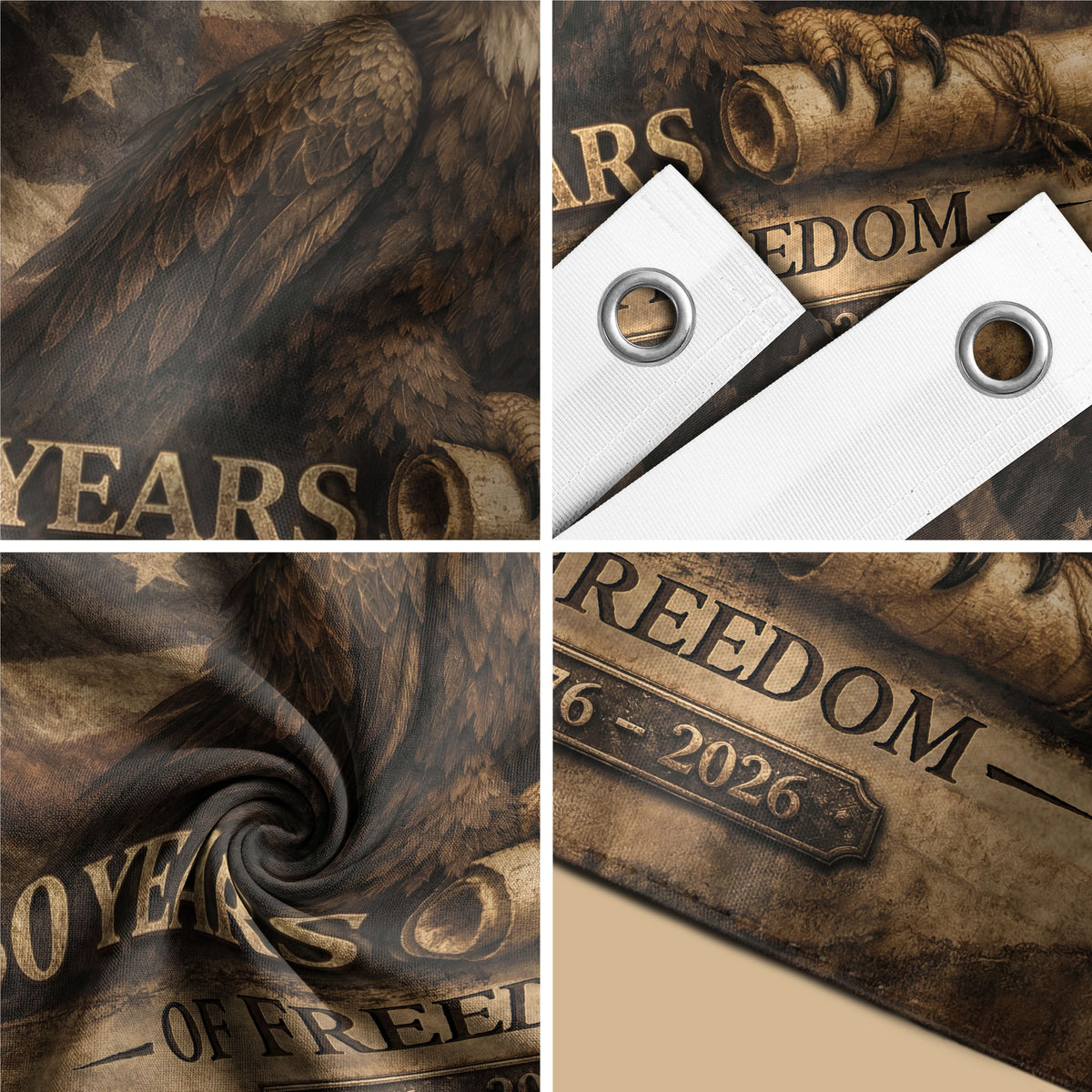 250 Years Of Freedom Flag 1776–2026 – Vintage Eagle Constitution Patriotic Banner - Rust Field Wear