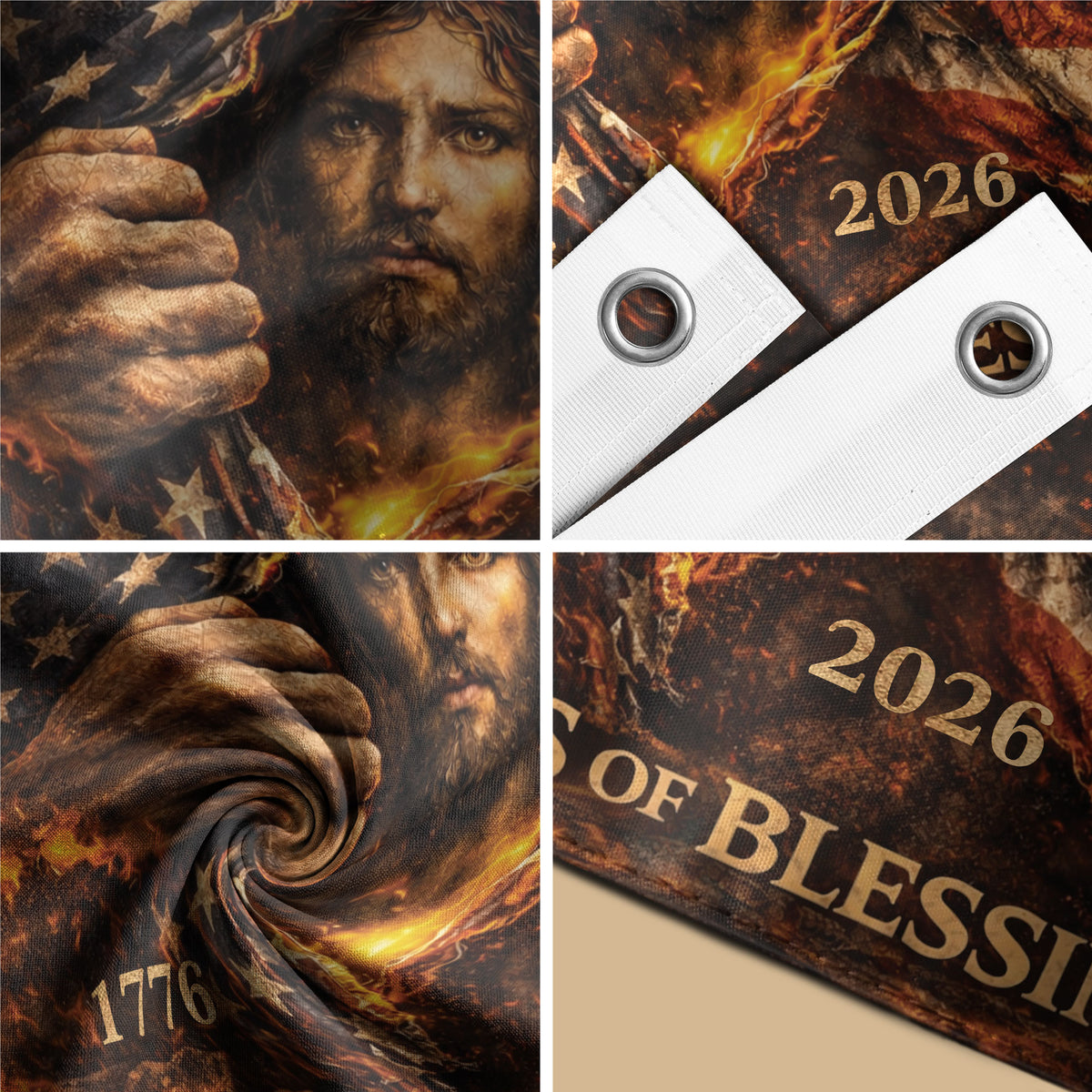 Christian 1776-2026 USA 250th Anniversary Flag – Jesus Christ One Nation Under God 250 Years of Blessings Patriotic Banner - Rust Field Wear