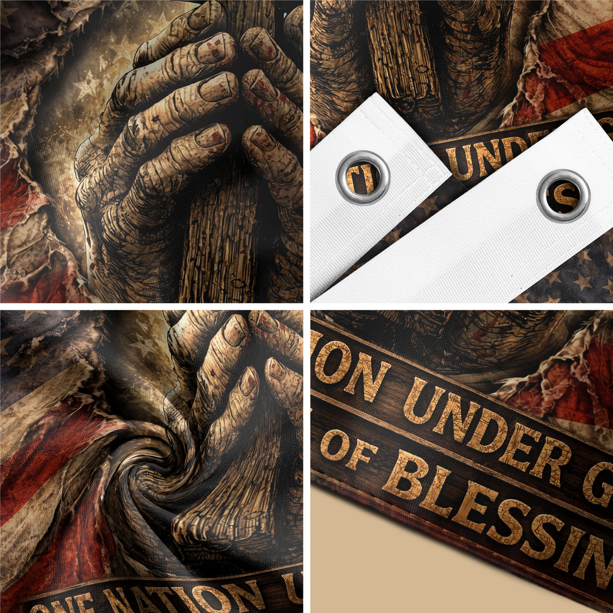 Christian Patriotic House Flag, Praying Hands Cross One Nation Under God Flag Decor - Rust Field Wear