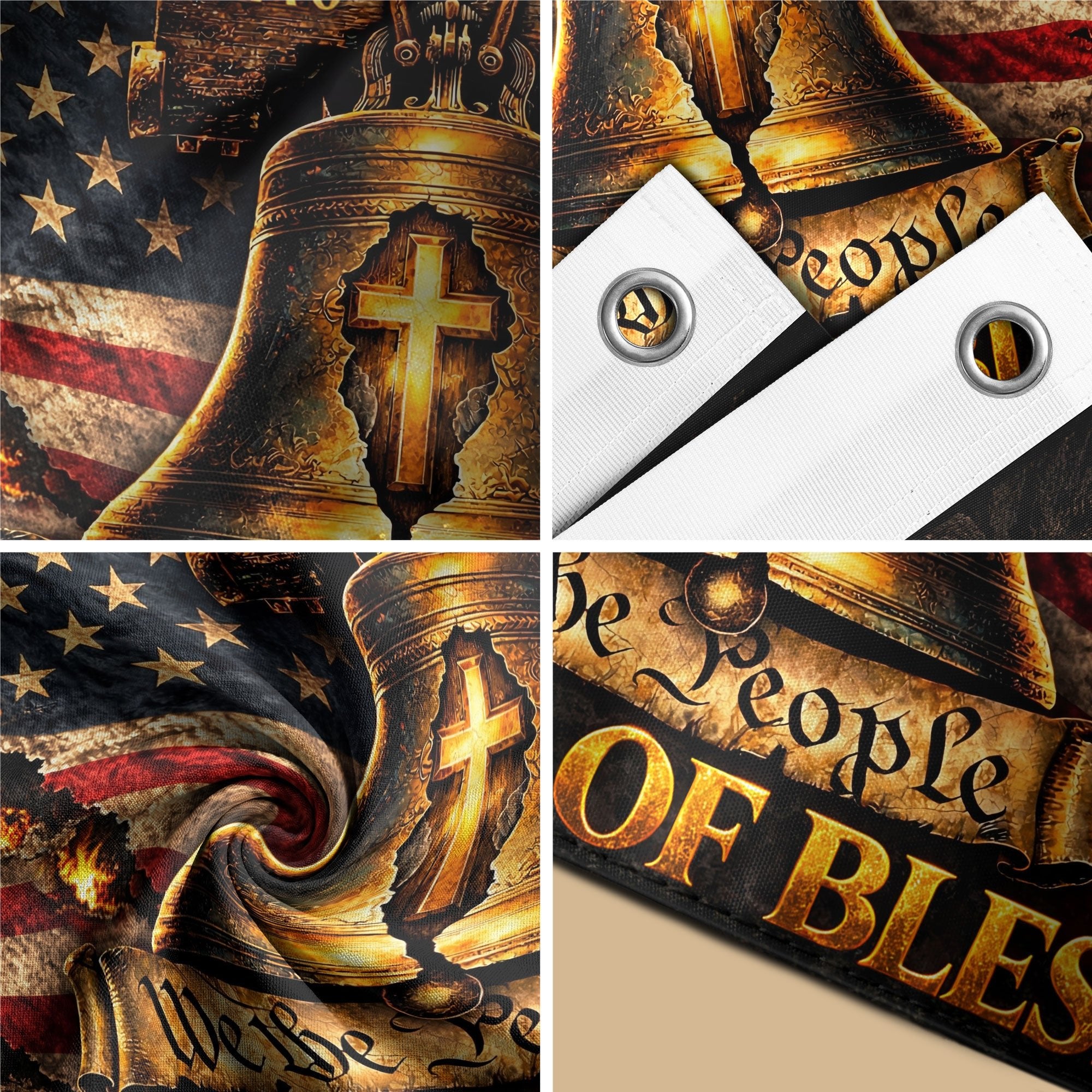 Patriotic Christian House Flag Liberty Bell Cross One Nation Under God We The People - Rust Field Wear