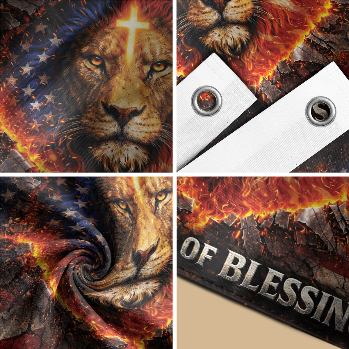 Christian Lion Cross Patriotic House Flag One Nation Under God 250th Anniversary USA Flag 1776–2026 Blessings Design - Rust Field Wear
