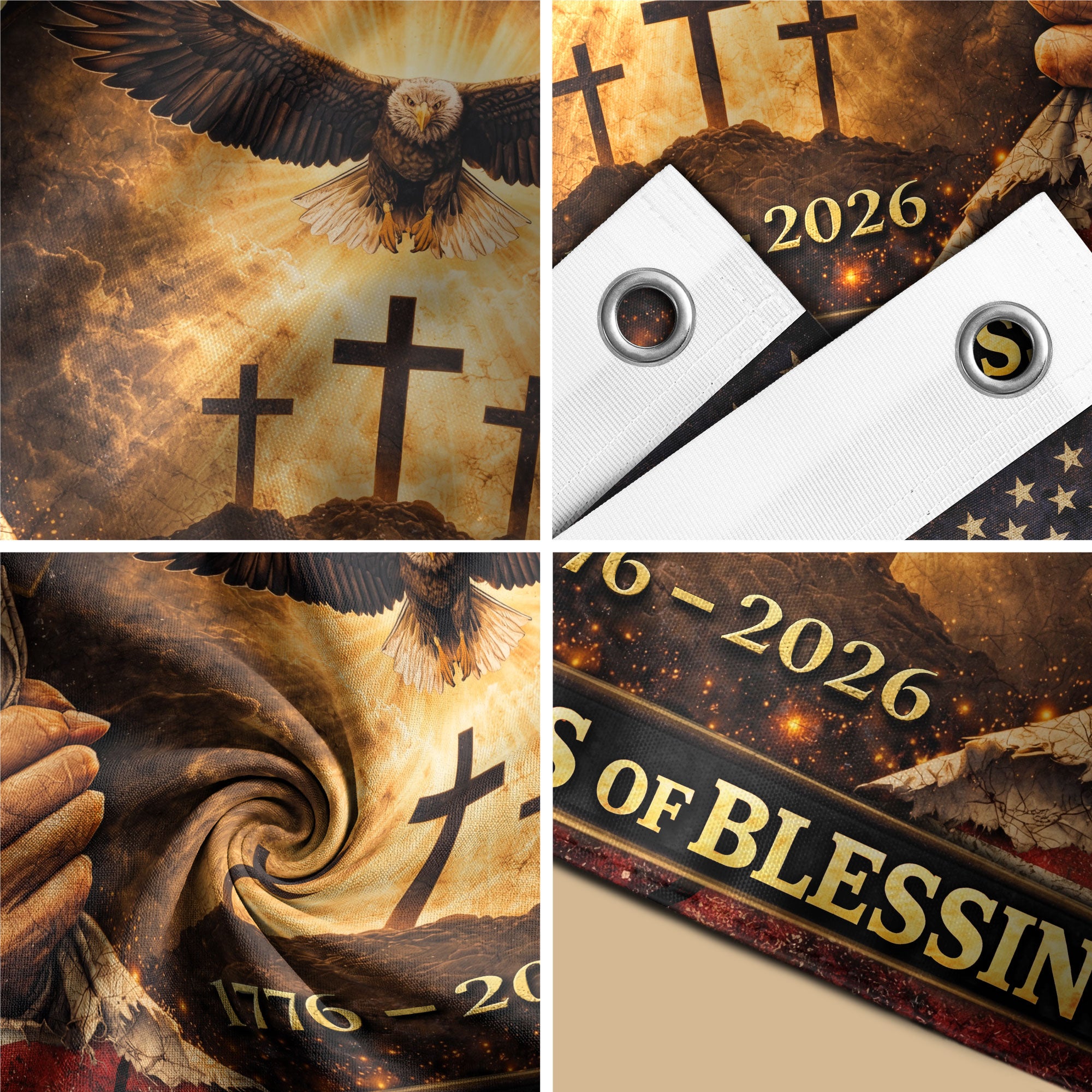 250 Years of Blessings Flag 1776-2026 One Nation Under God Christian American Eagle Banner 3x5ft - Rust Field Wear