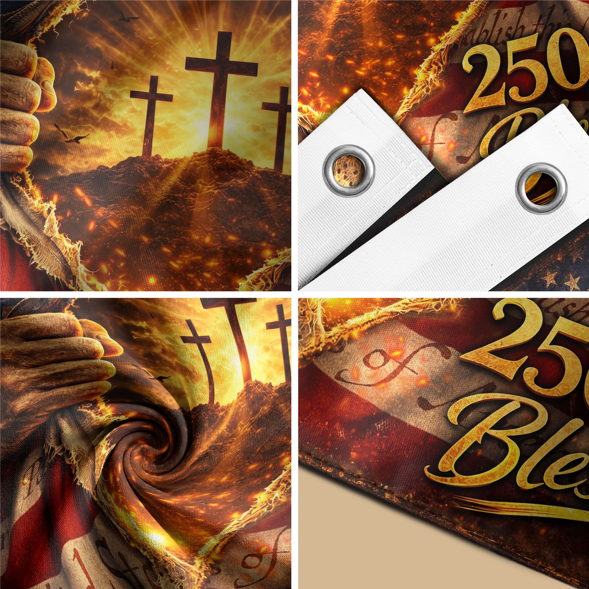 250 Years of Blessings Flag One Nation Under God Christian Three Crosses Patriotic Banner 3x5ft