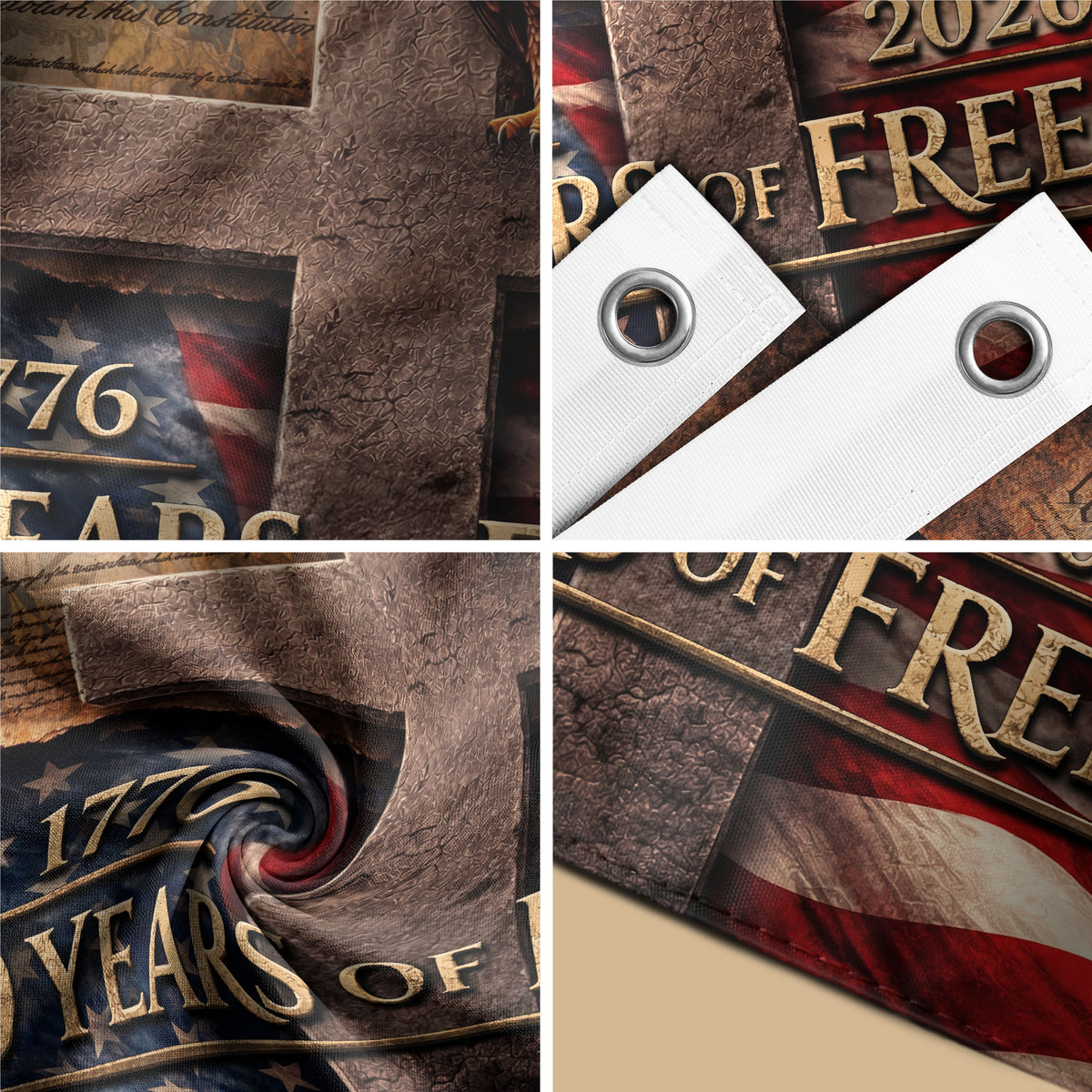 US 250 Years of Freedom Flag 3x5 ft Christian Cross Eagle 1776-2026 Patriotic Banner - Rust Field Wear