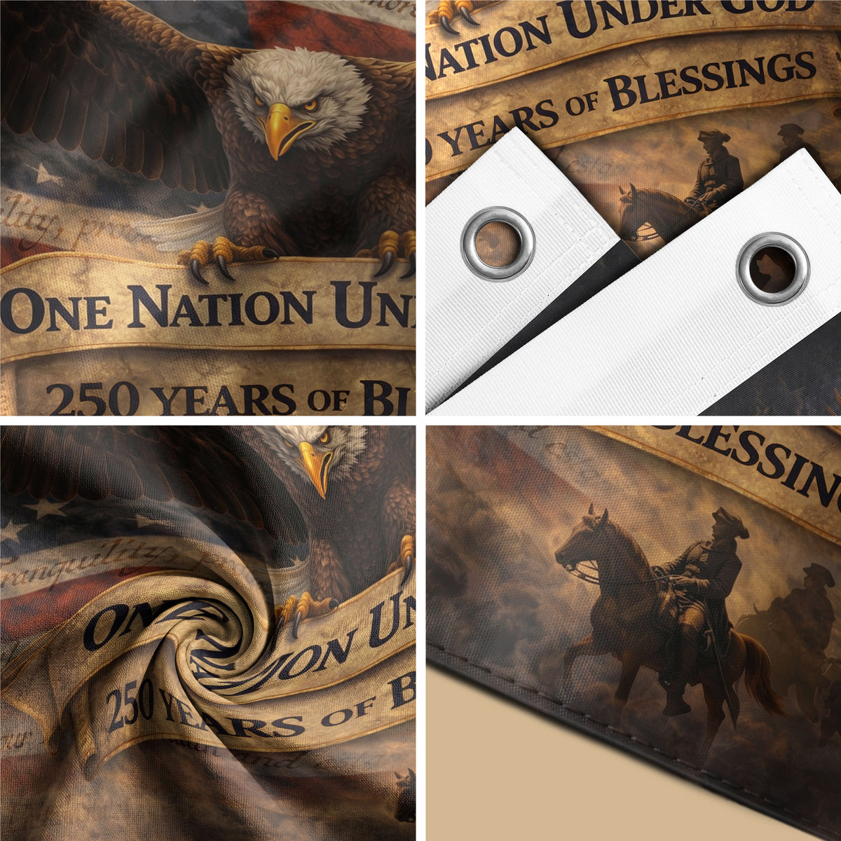 US One Nation Under God Flag 3x5 ft 250 Years of Blessings Eagle Patriotic Banner - Rust Field Wear