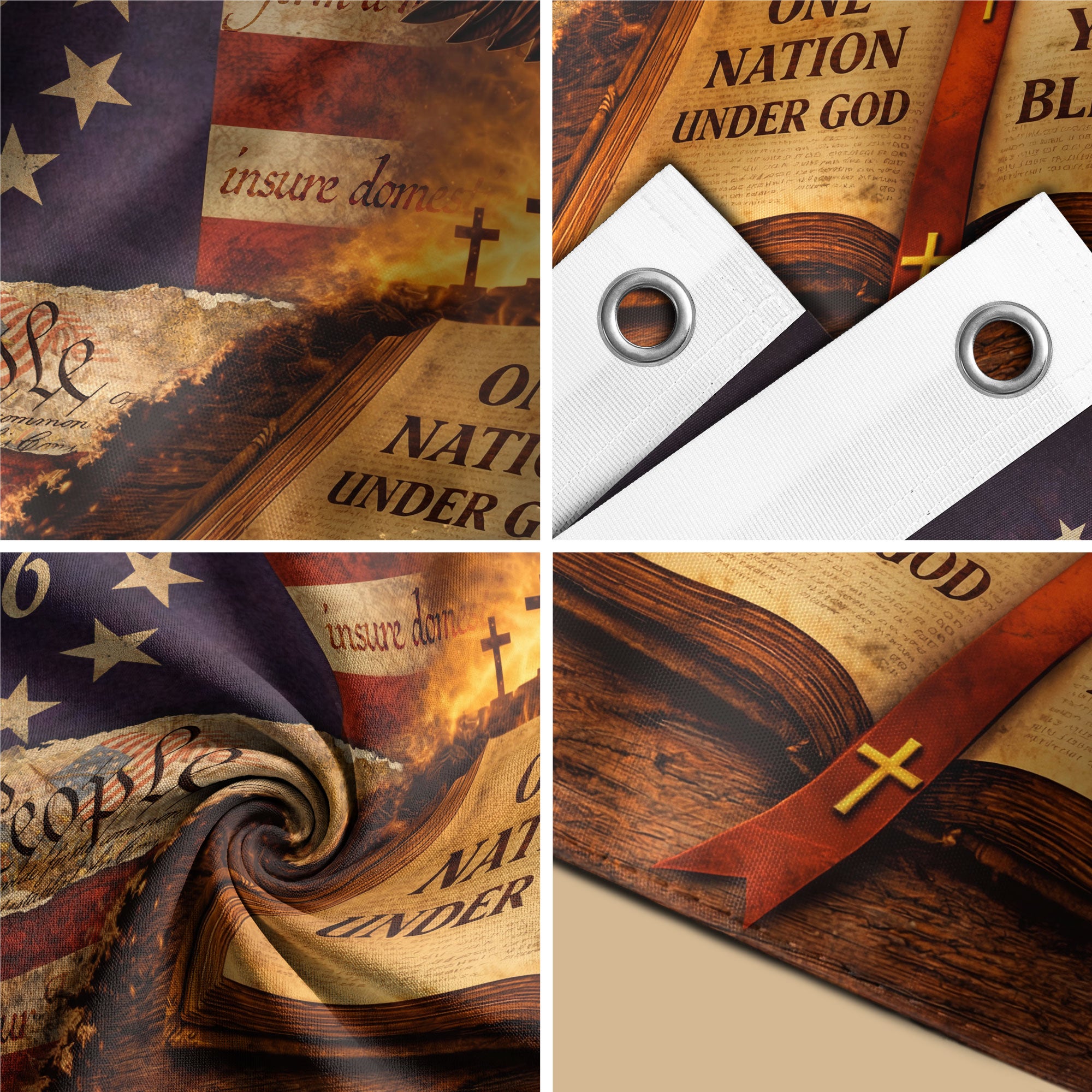 We The People 250th Anniversary USA House Flag Eagle Bible Cross 1776–2026 Patriotic Blessing Flag - Rust Field Wear