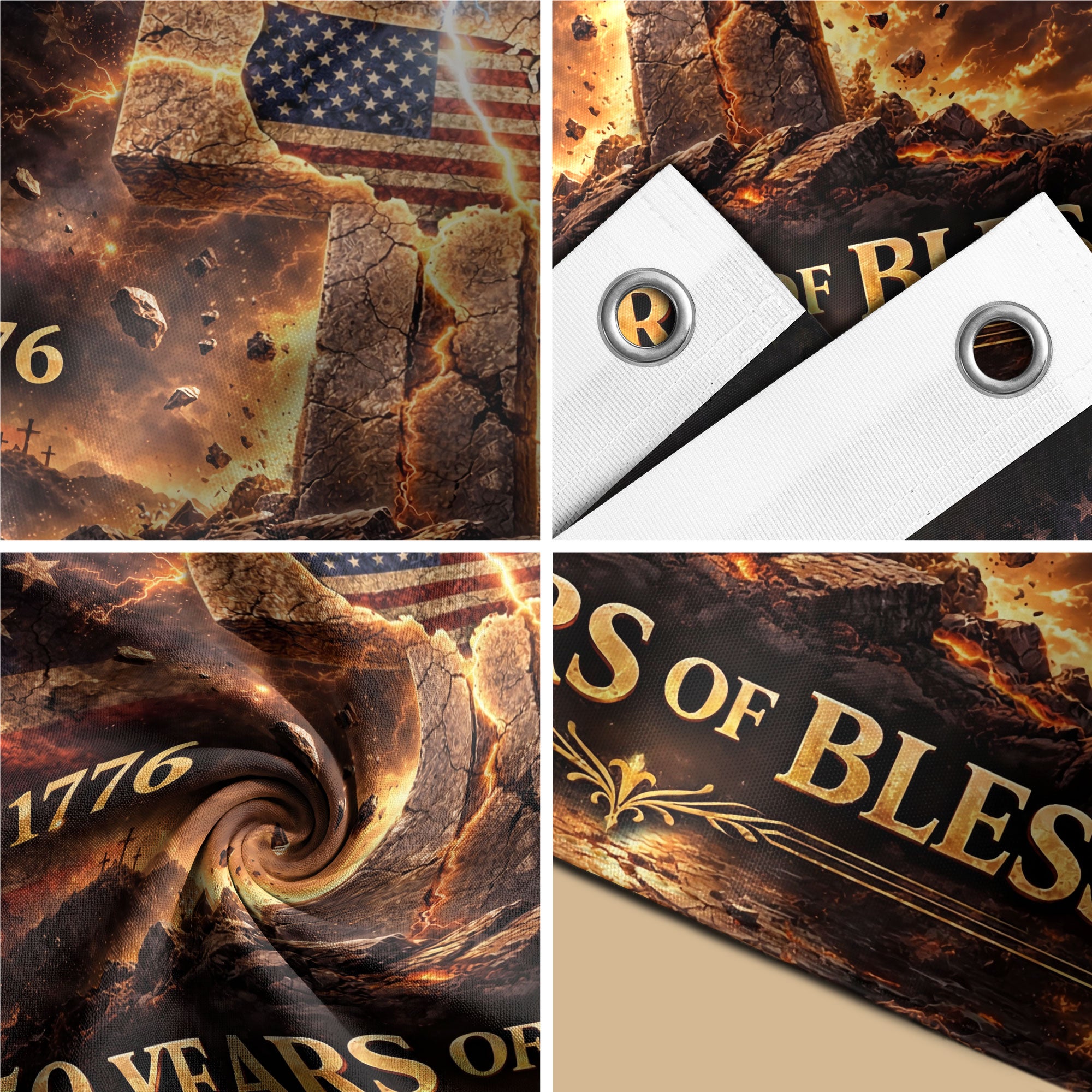 250 Years of Blessings Flag 1776-2026 One Nation Under God Christian Cross USA Banner 3x5ft - Rust Field Wear