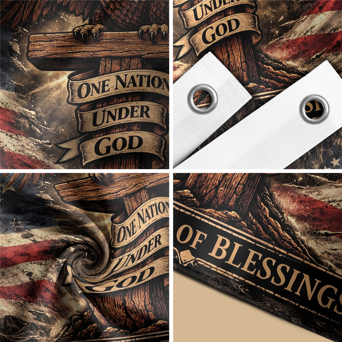 Patriotic Christian House Flag One Nation Under God Eagle Cross 250 Years Blessings 1776-2026 - Rust Field Wear