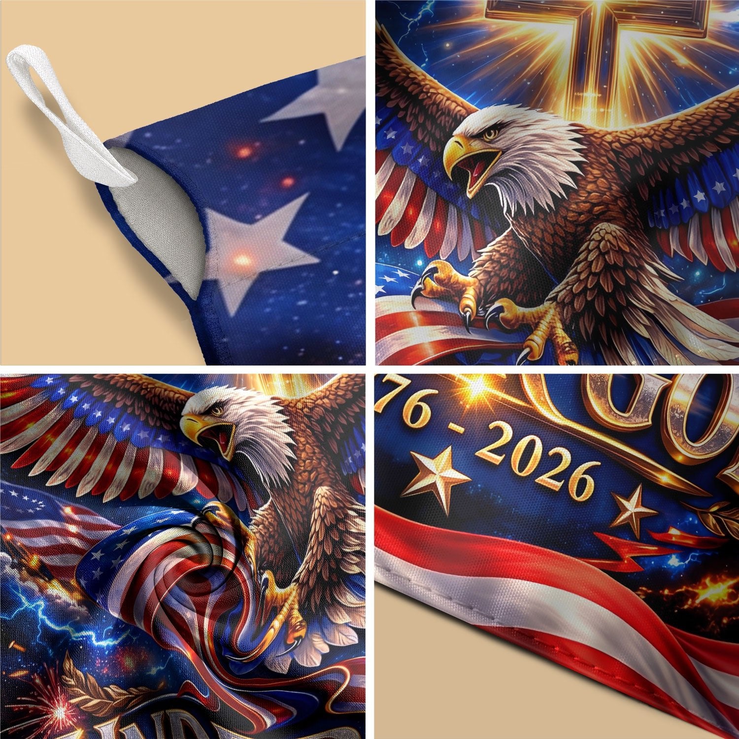 Christian One Nation Under God 250th Anniversary USA House Flag 1776–2026 Eagle Cross Patriotic Faith Banner - Rust Field Wear