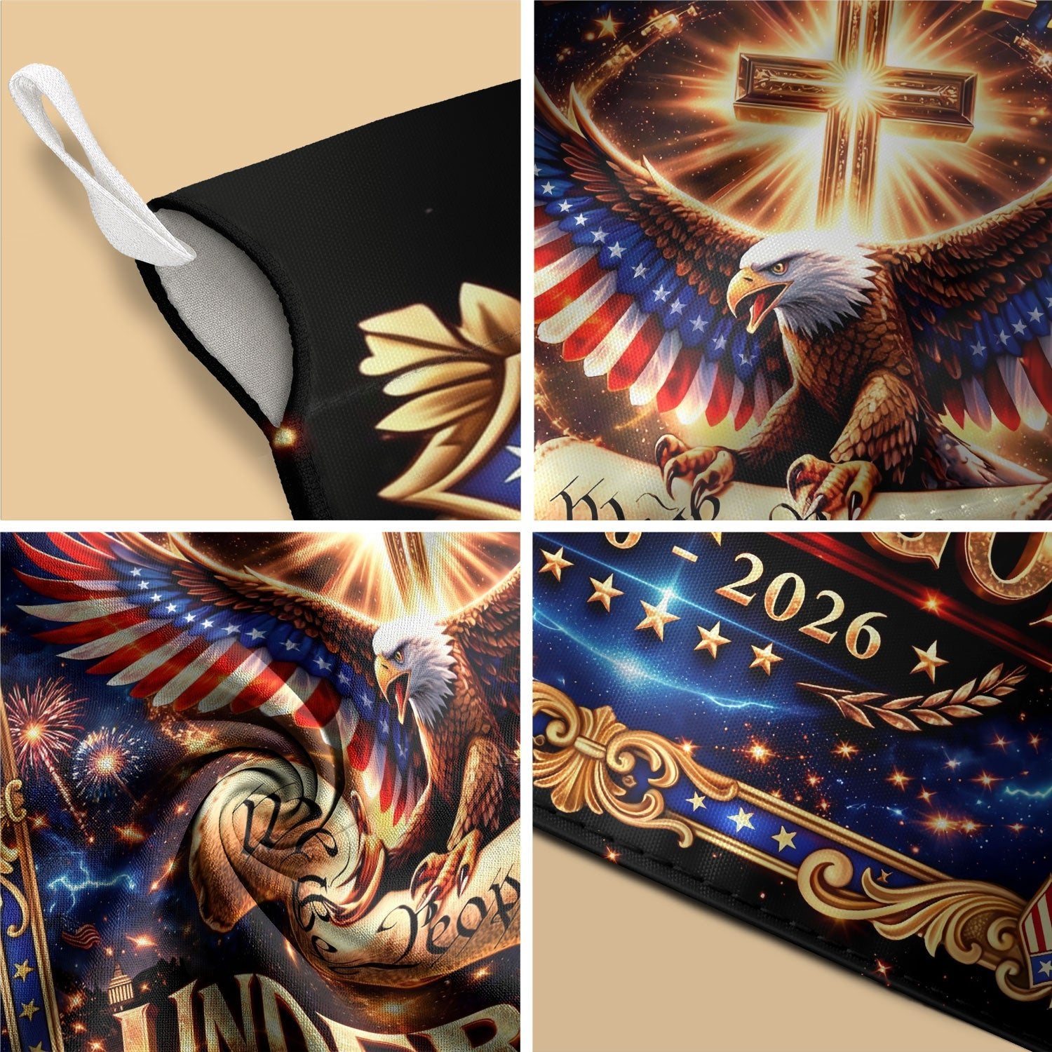 Christian We The People One Nation Under God 250th Anniversary USA House Flag 1776–2026 Eagle Cross Patriotic Design - Rust Field Wear