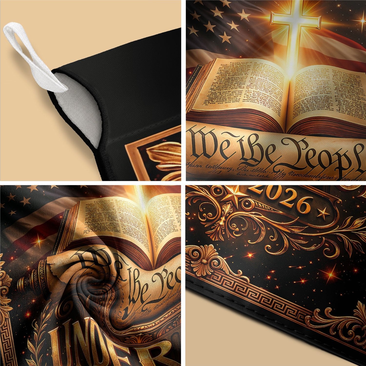Christian One Nation Under God We The People 250th Anniversary USA House Flag 1776–2026 Bible Cross Patriotic Banner - Rust Field Wear
