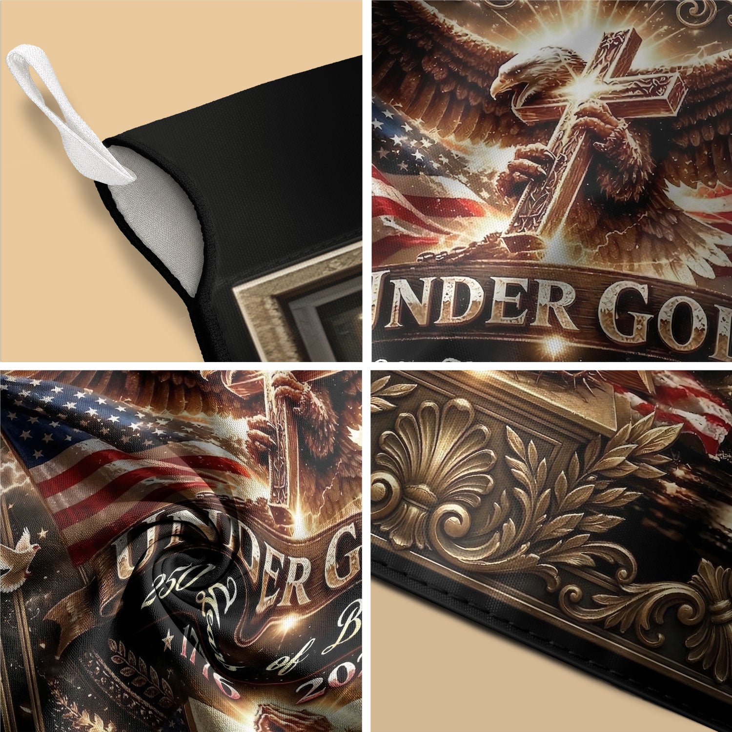 Christian One Nation Under God 250 Years of Blessings USA House Flag 1776–2026 Eagle Cross Patriotic Faith Banner - Rust Field Wear