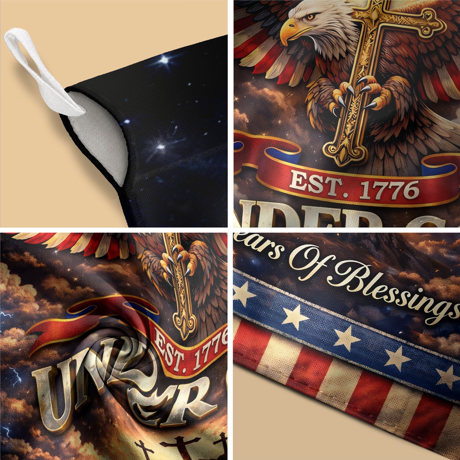Christian One Nation Under God 250th Anniversary USA Garden Flag 1776–2026 Eagle Cross Faith Patriotic Design - Rust Field Wear